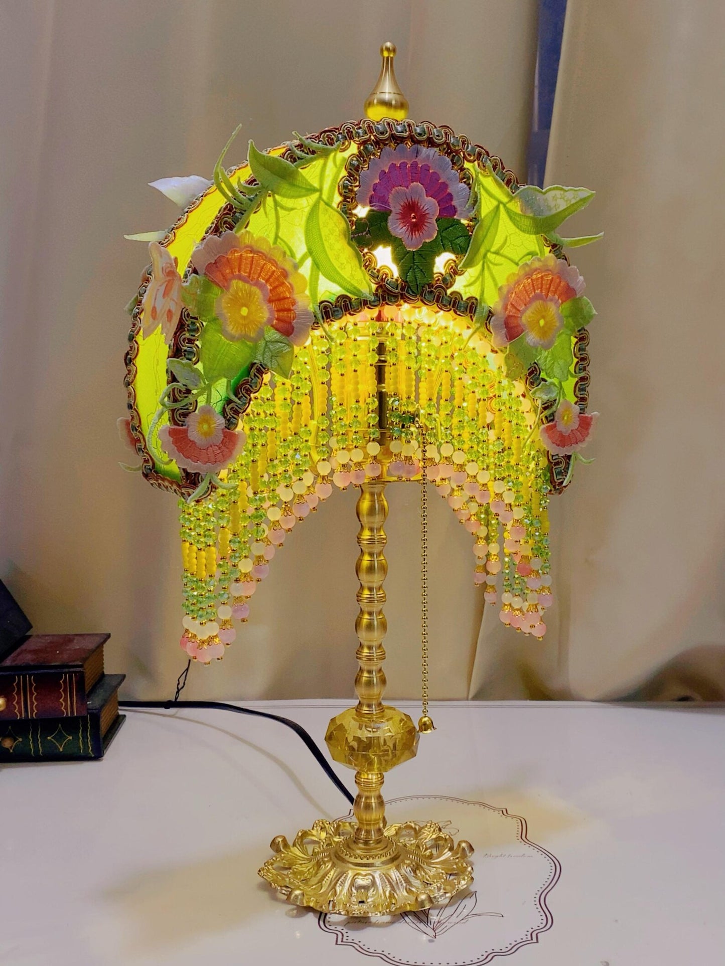 Moon Retro Floral Tassel Embroidery Lamp