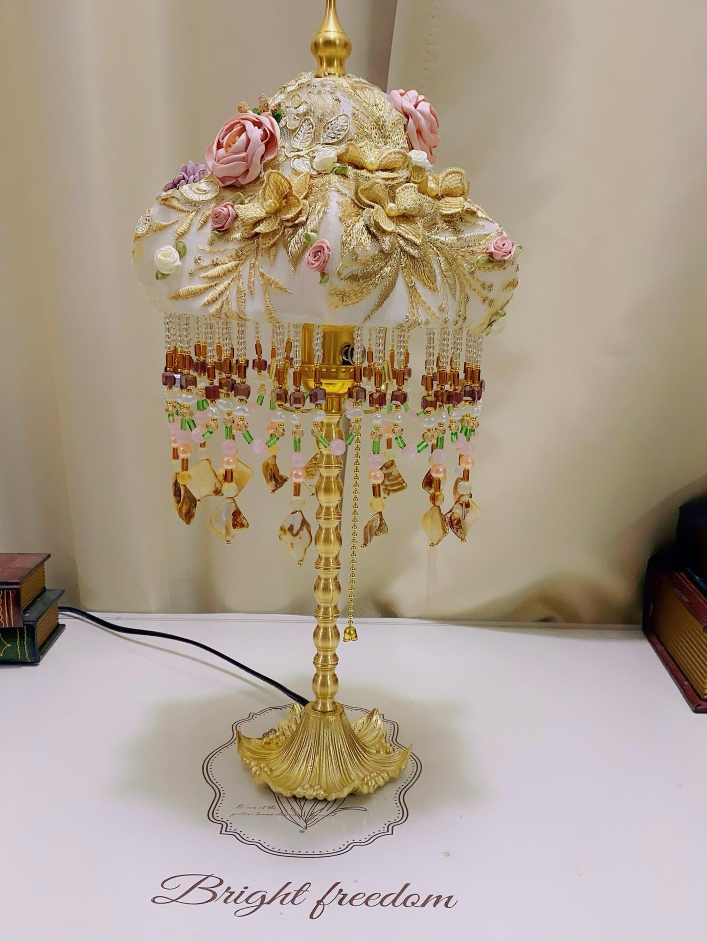 Hand-Embroidered Flower Table Lamp