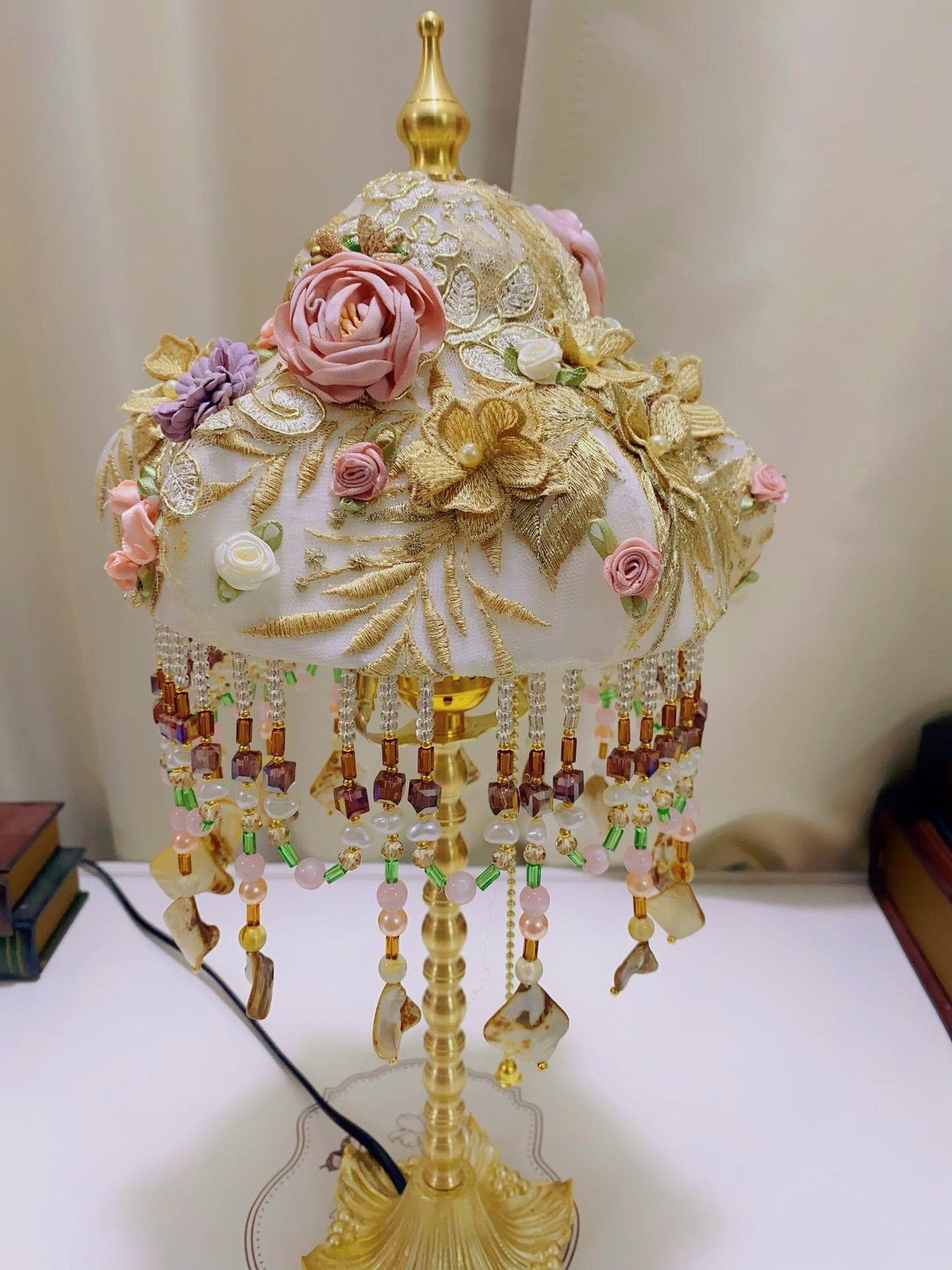 Hand-Embroidered Flower Table Lamp