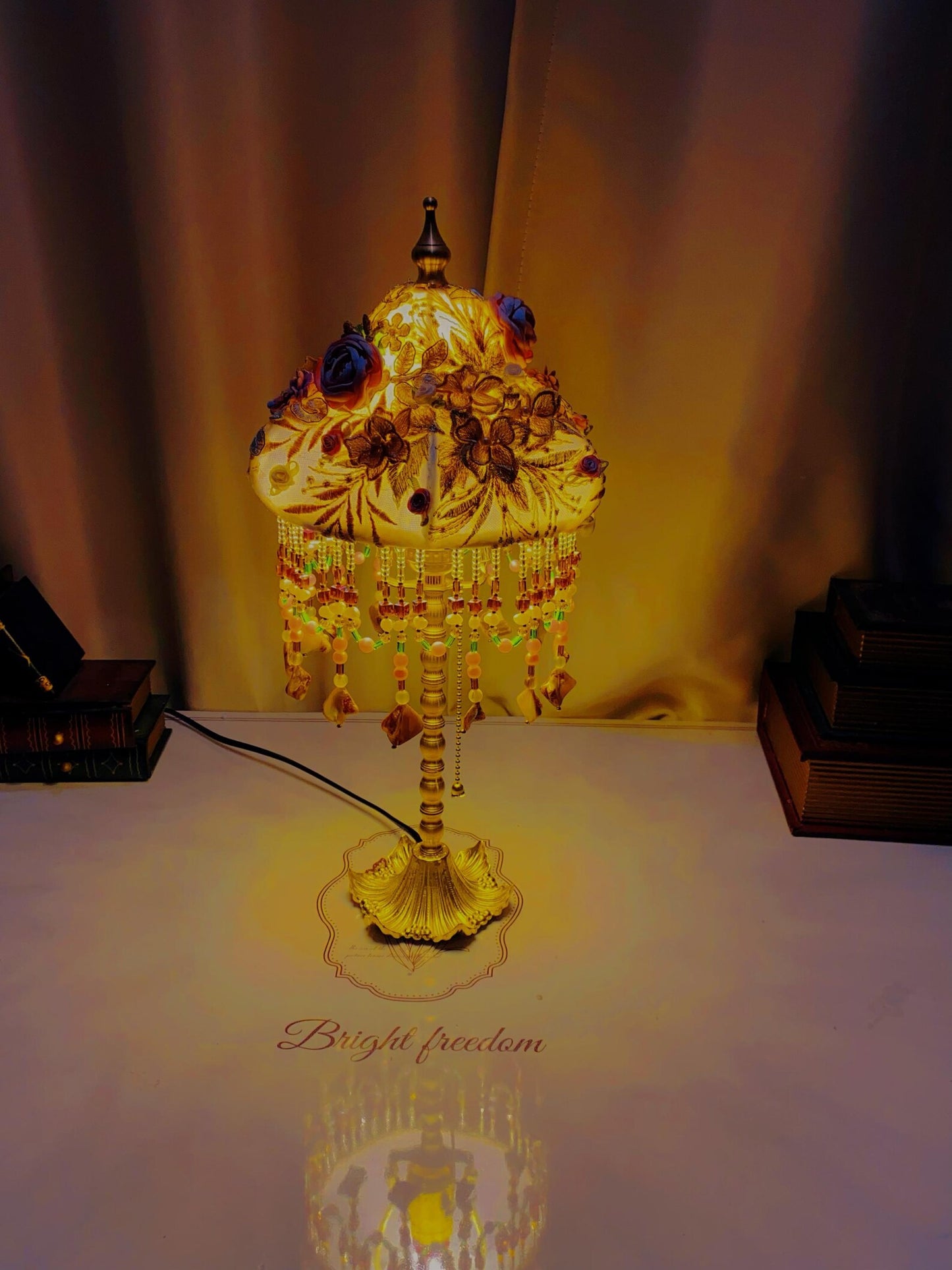 Hand-Embroidered Flower Table Lamp