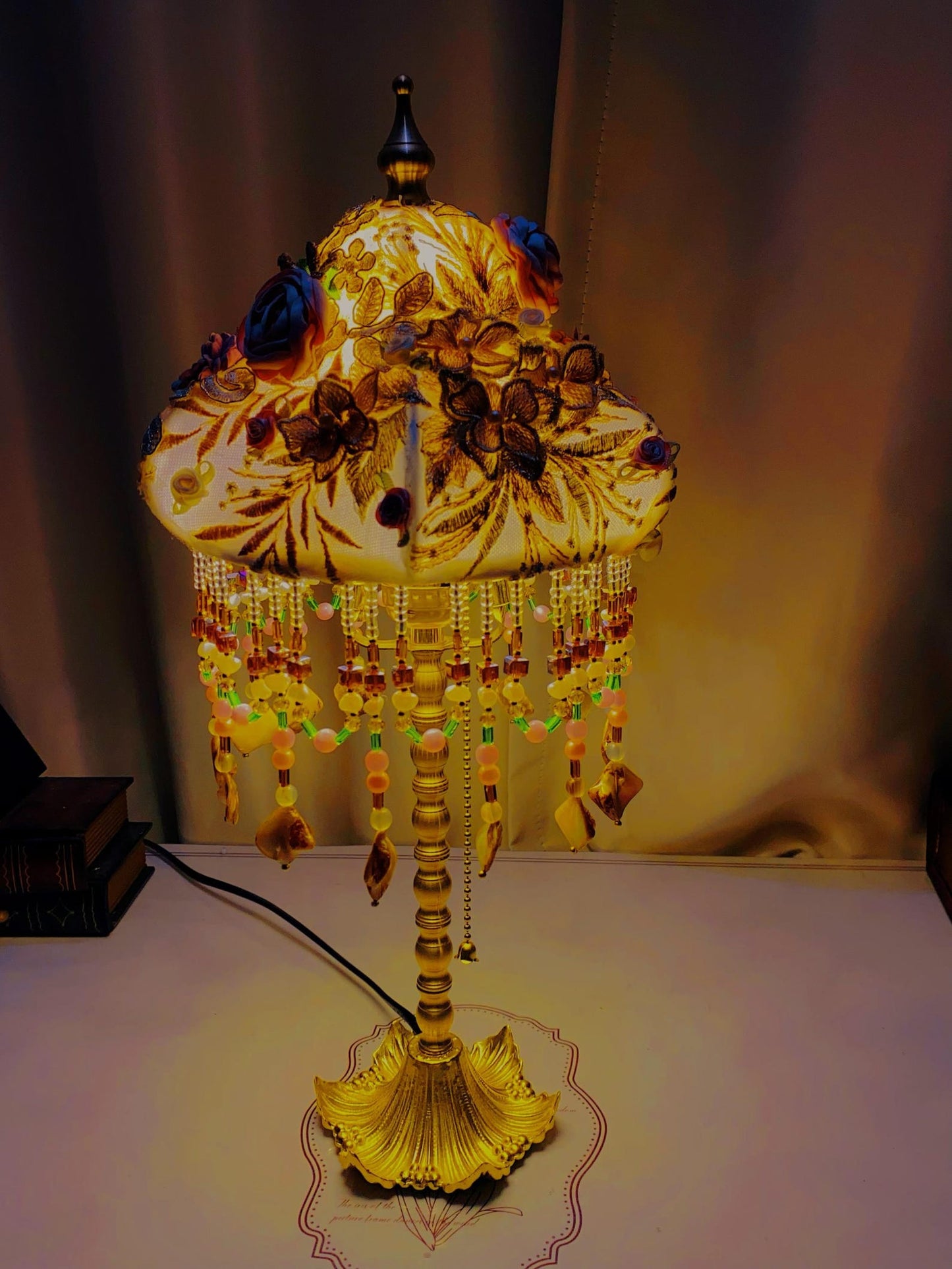 Hand-Embroidered Flower Table Lamp