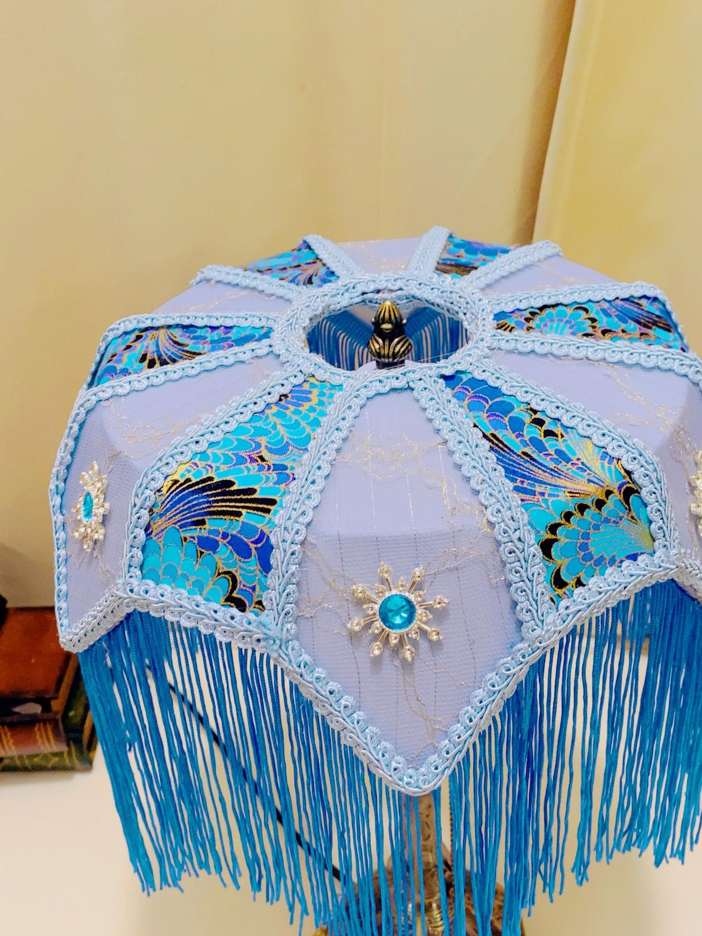 Handmade Blue Tassel Table Lamp, Retro And Elegant Art Lighting
