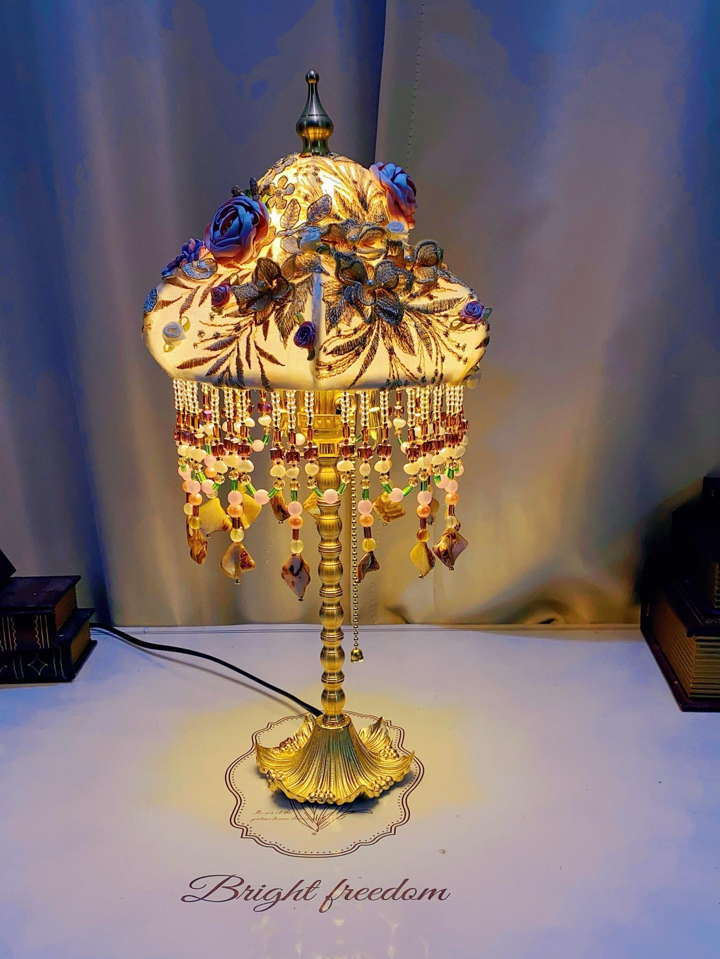 Hand-Embroidered Flower Table Lamp