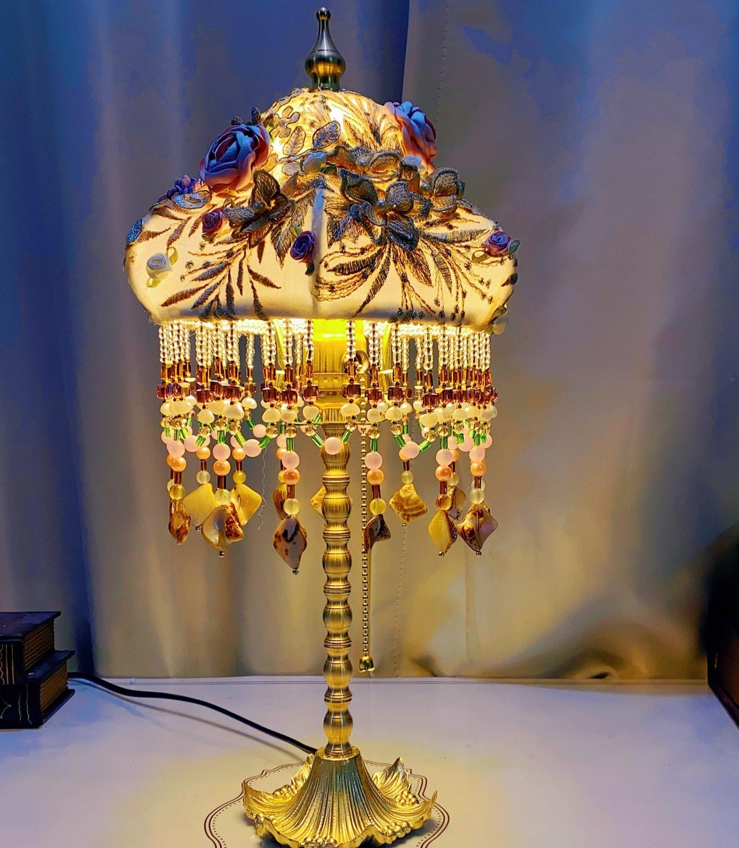 Hand-Embroidered Flower Table Lamp