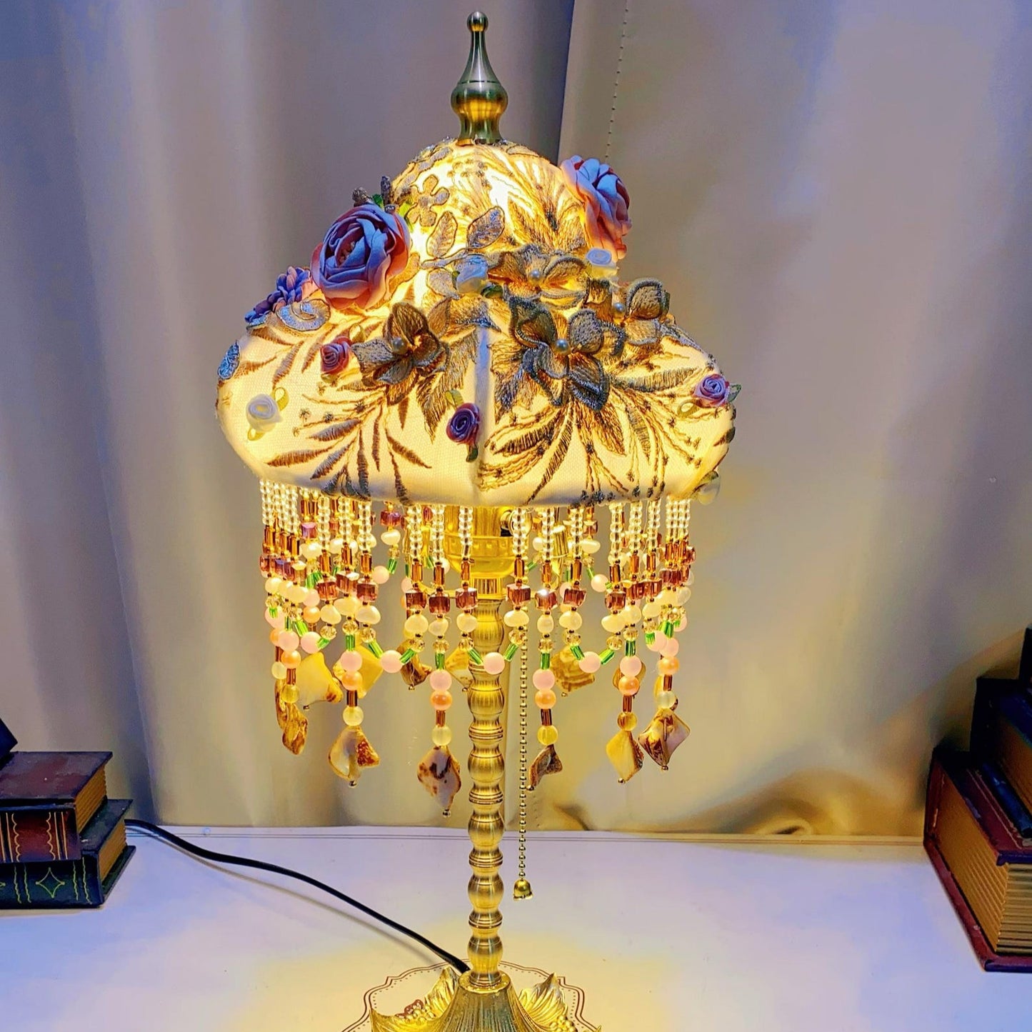Hand-Embroidered Flower Table Lamp