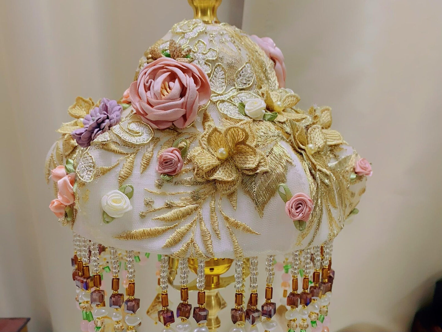Hand-Embroidered Flower Table Lamp