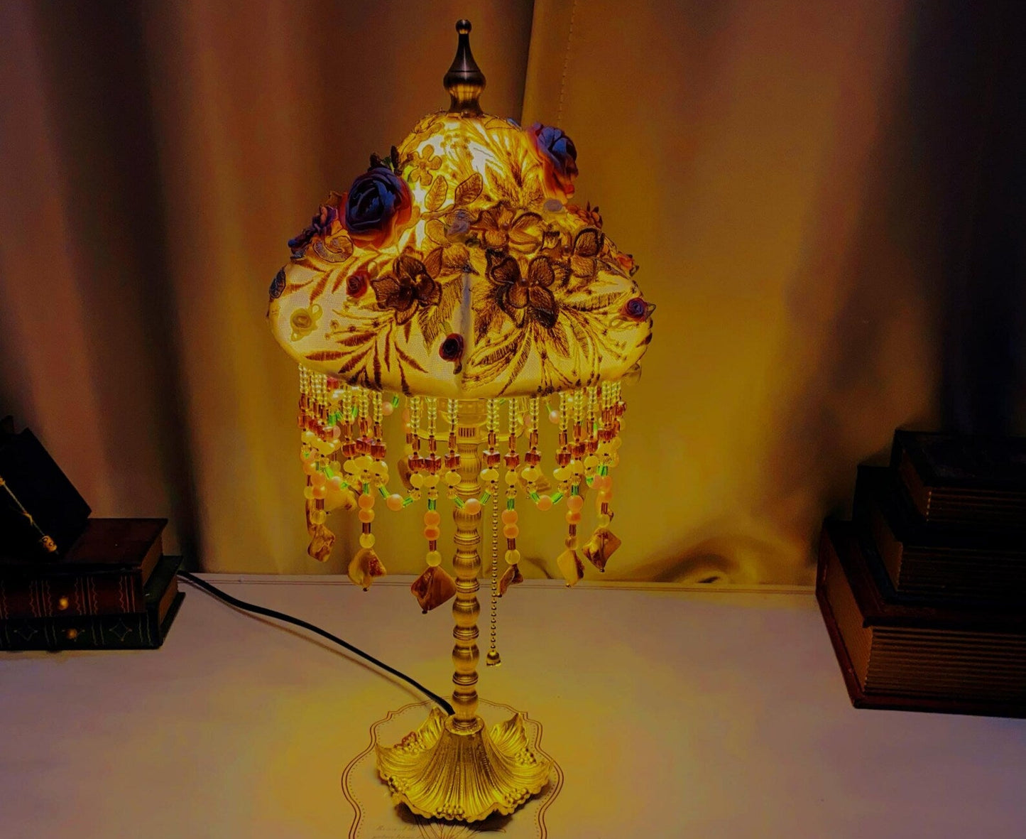 Hand-Embroidered Flower Table Lamp