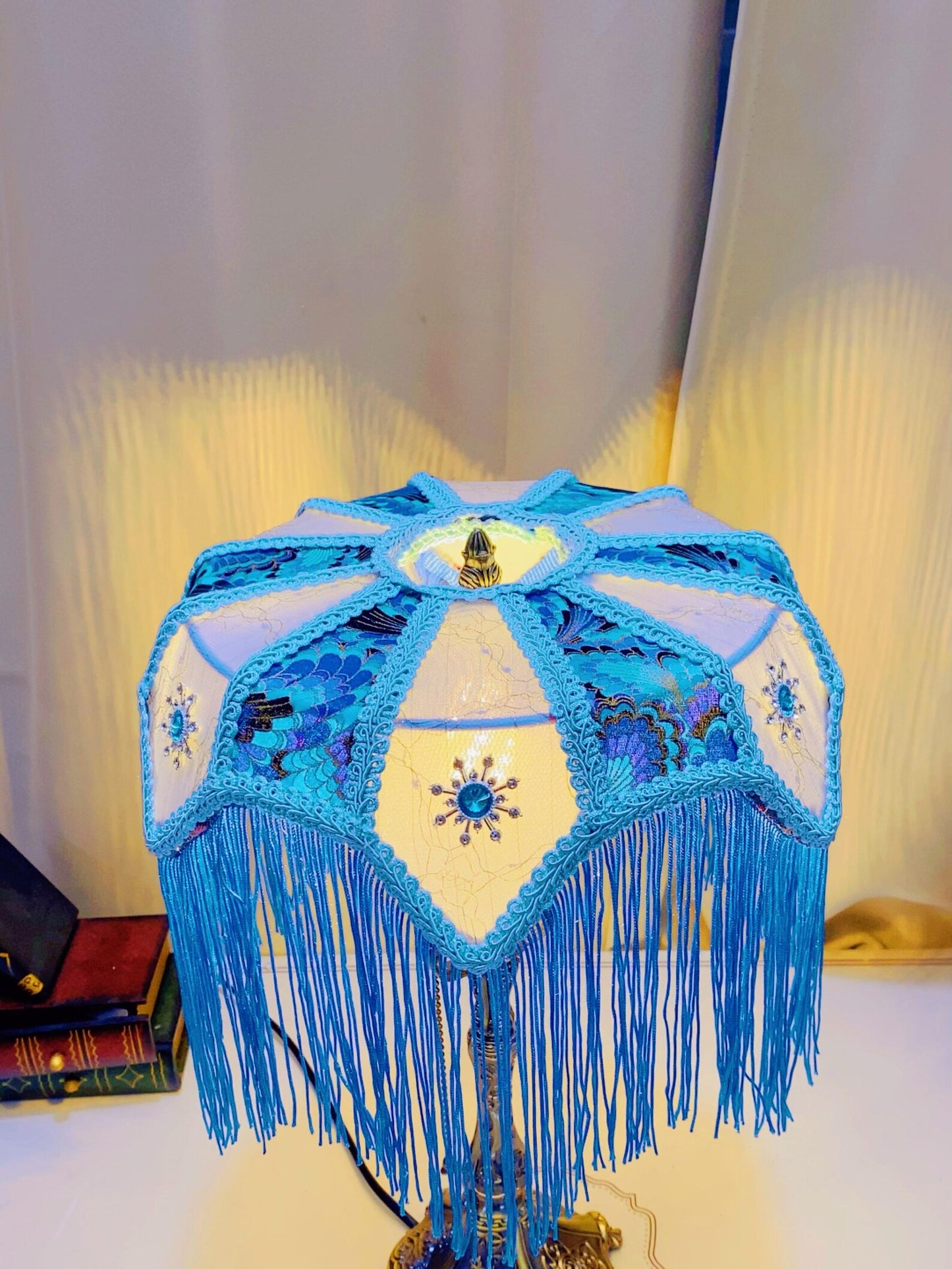 Handmade Blue Tassel Table Lamp, Retro And Elegant Art Lighting
