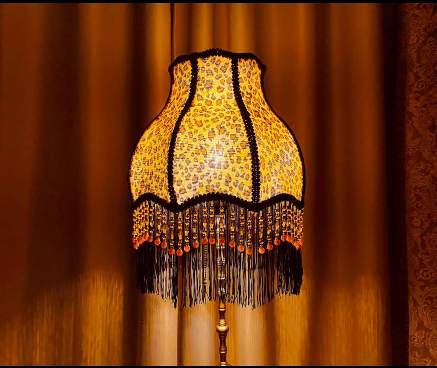 Handmade Leopard Print Floor Lamp Vintage Brass Accent Tassel Lamp