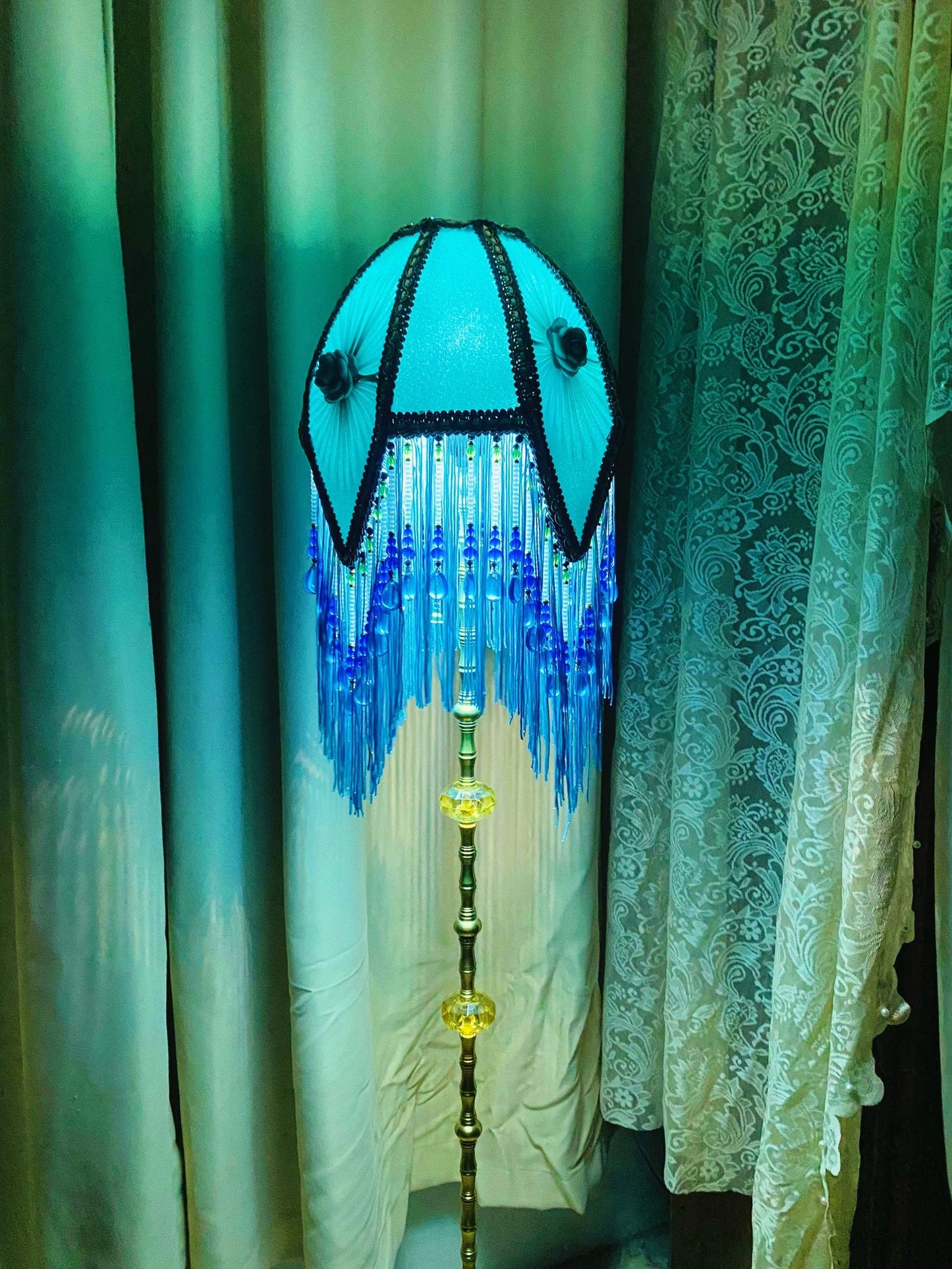 Victorian-Style Pleated Blue Floor Lamp