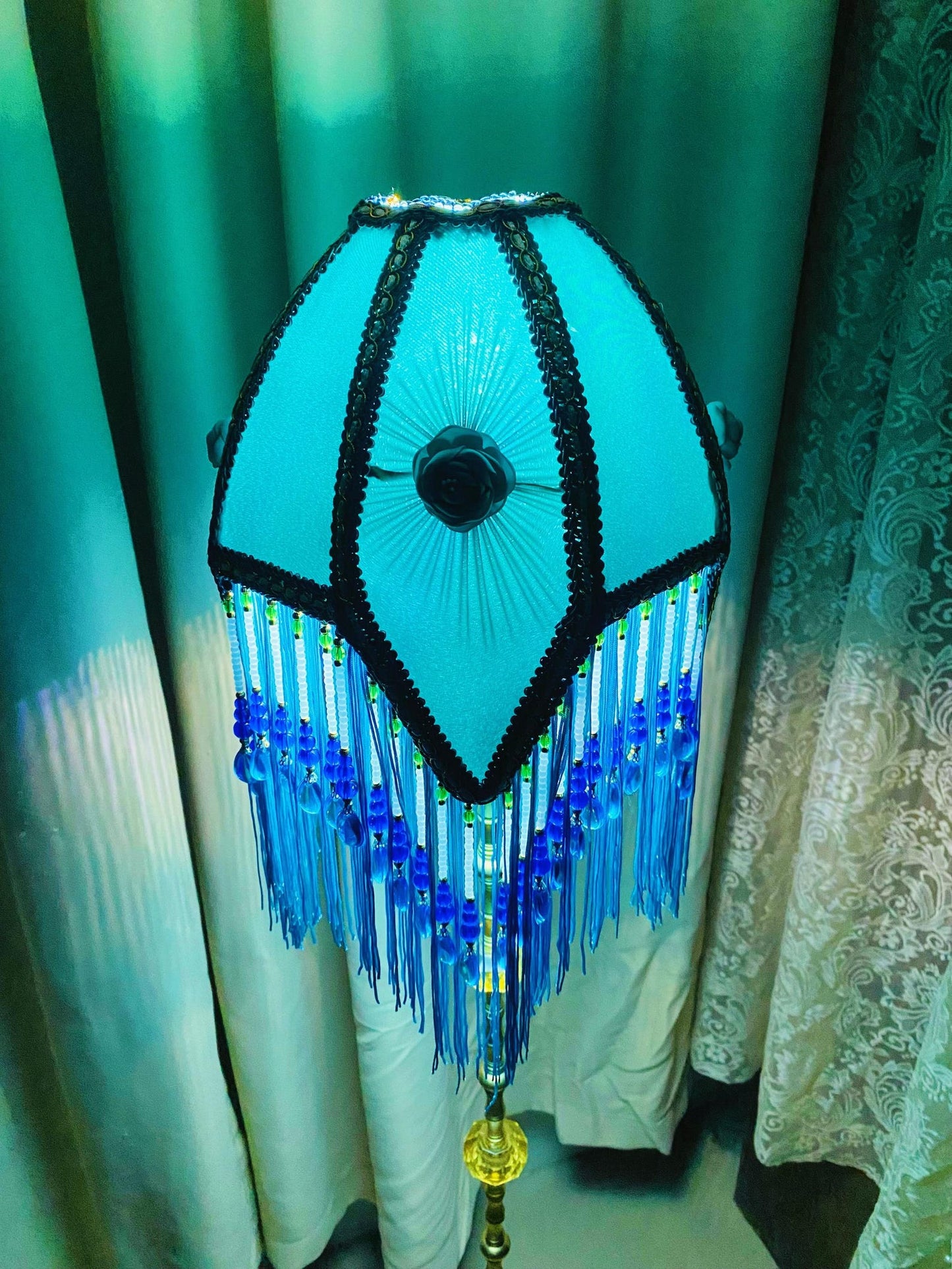 Victorian-Style Pleated Blue Floor Lamp
