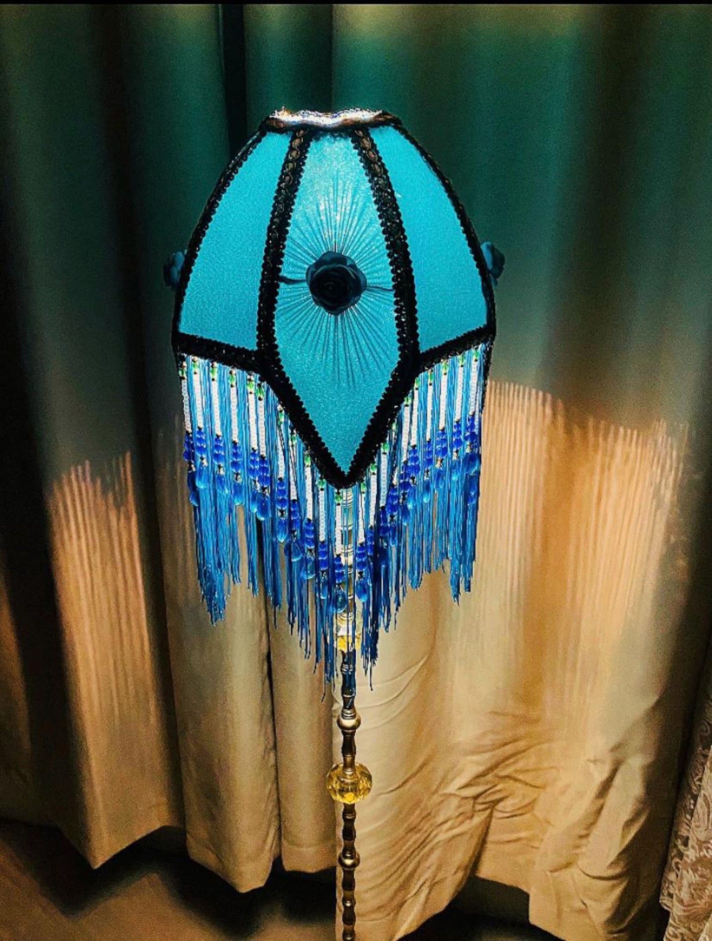 Victorian-Style Pleated Blue Floor Lamp