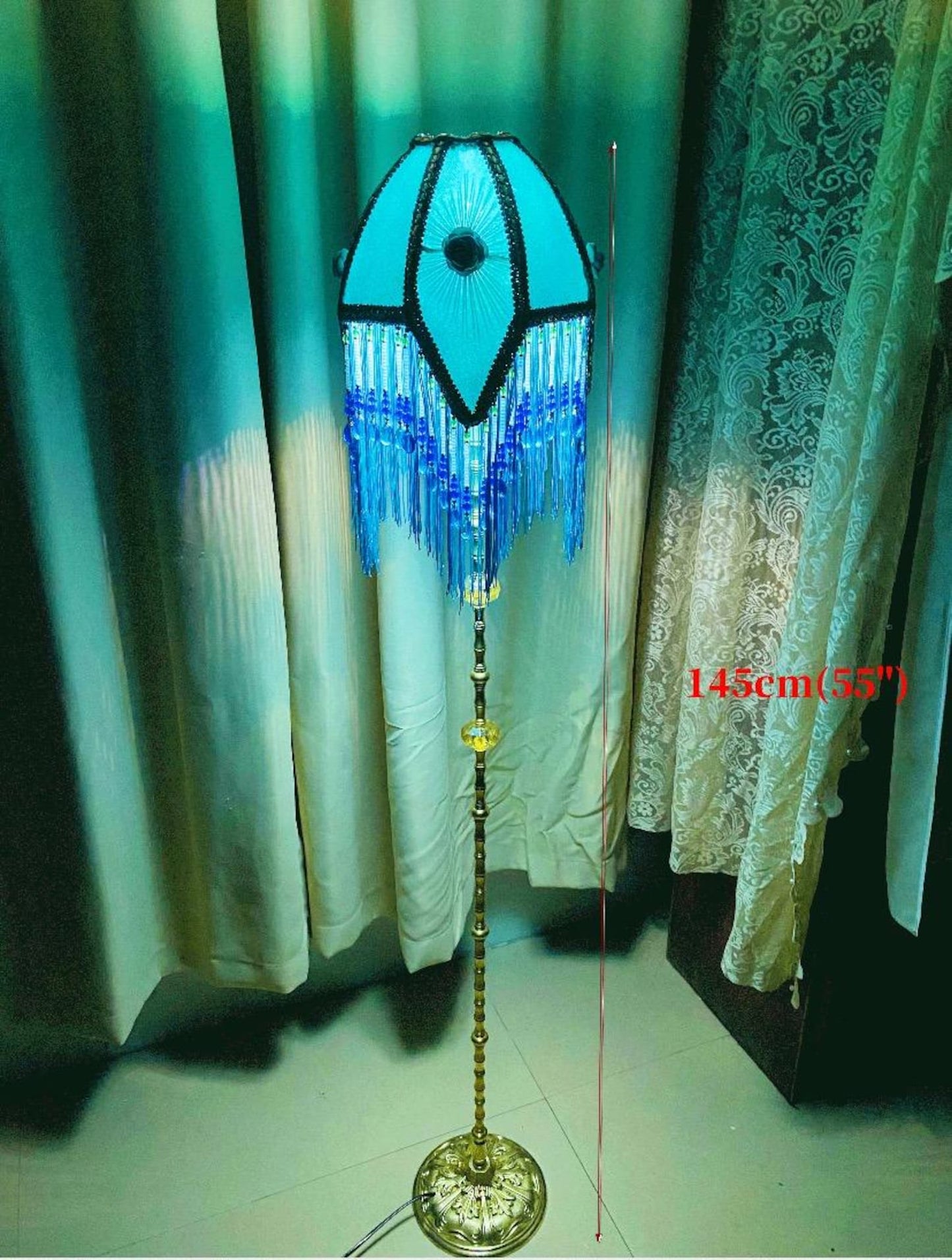 Victorian-Style Pleated Blue Floor Lamp