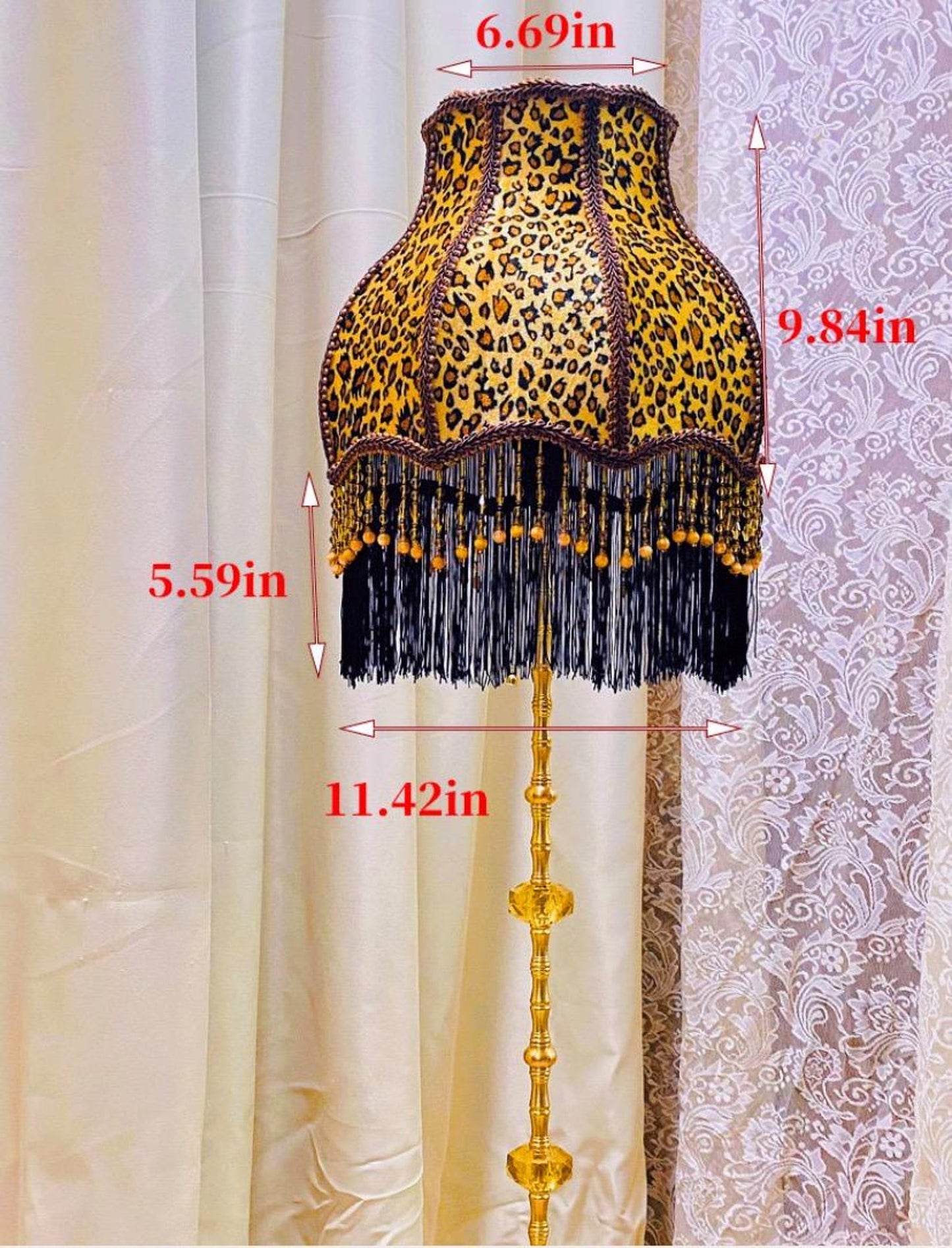 Handmade Leopard Print Floor Lamp Vintage Brass Accent Tassel Lamp