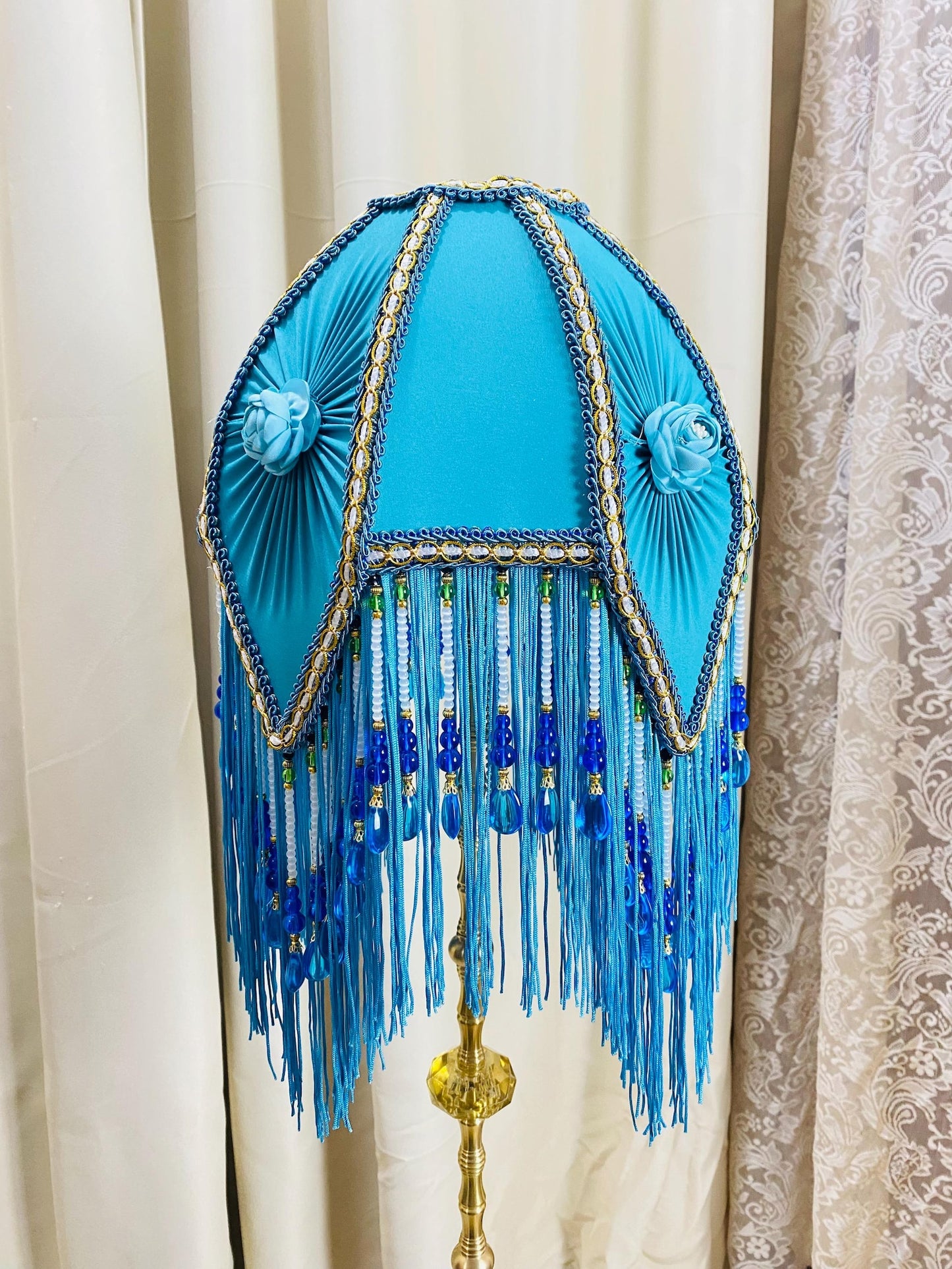 Victorian-Style Pleated Blue Floor Lamp