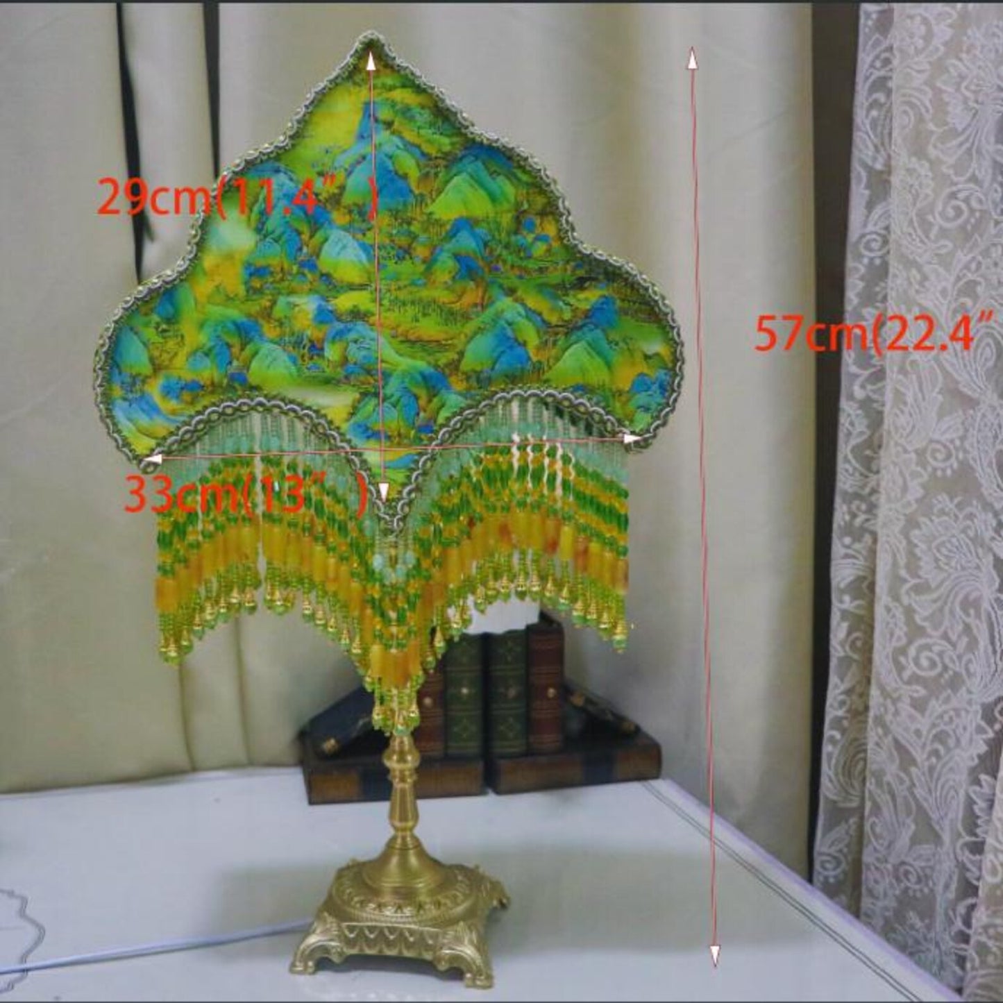 Handmade Landscape Painting Table Lamp-Brass Vintage Tassel Bedside Lamp
