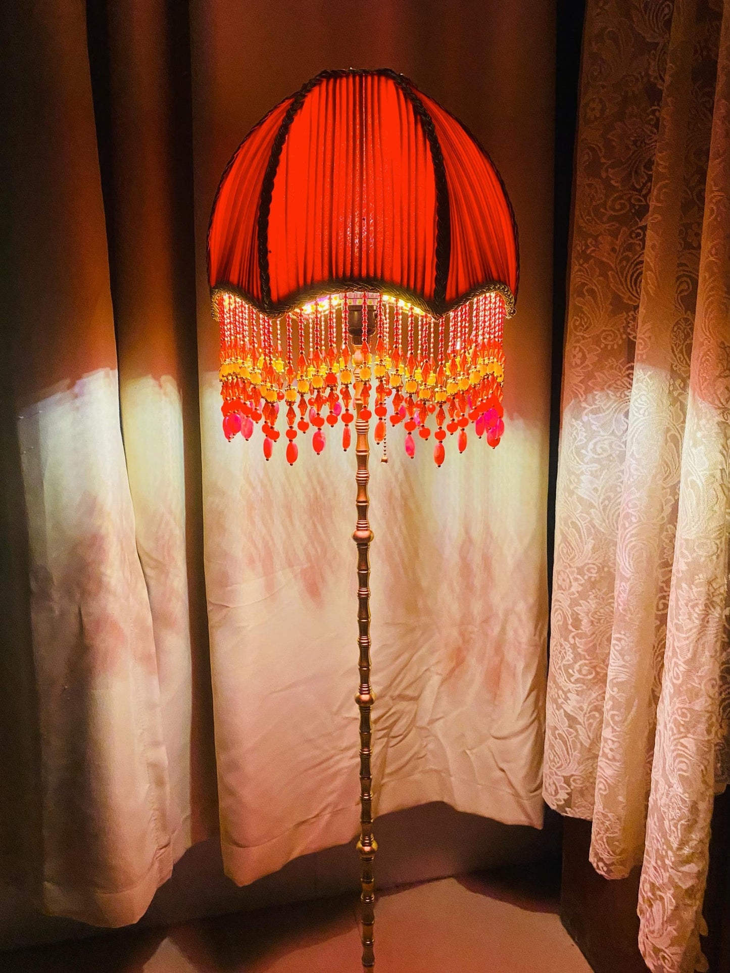 Bohemian Velvet Pleated Red floor Lamp