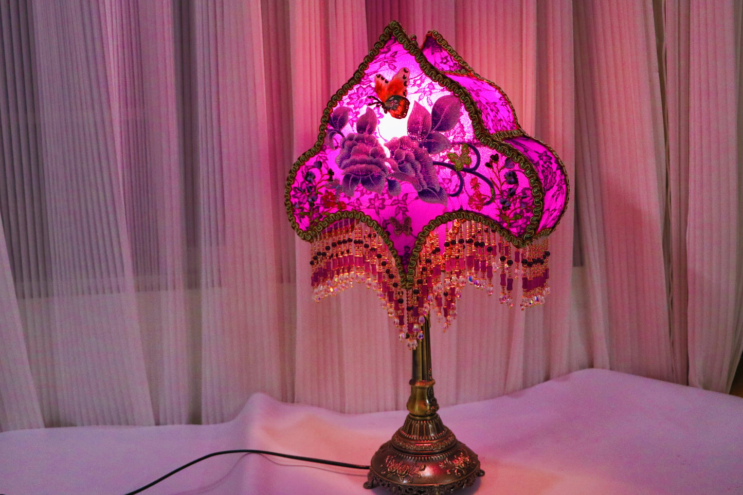 Hand Embroidered Purple Table Lamp