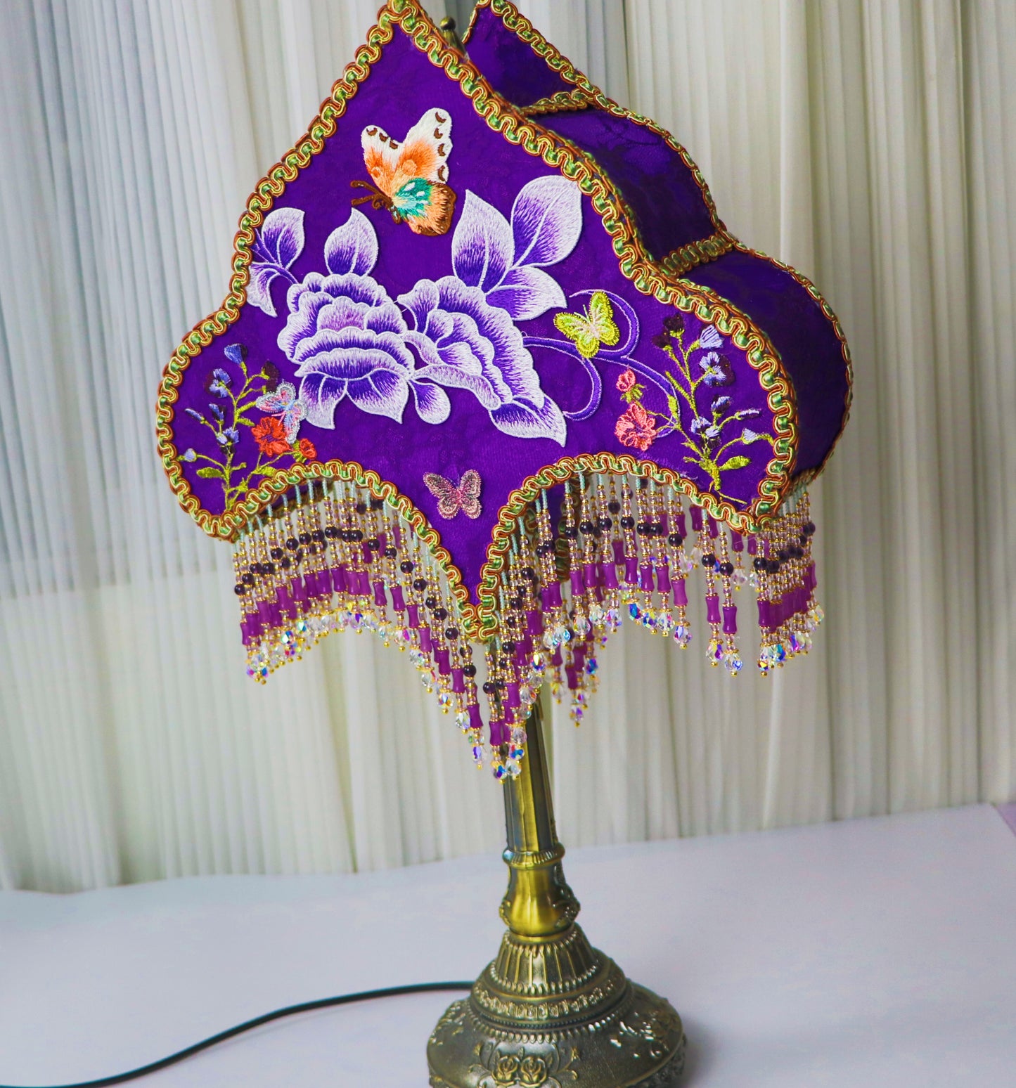 Hand Embroidered Purple Table Lamp