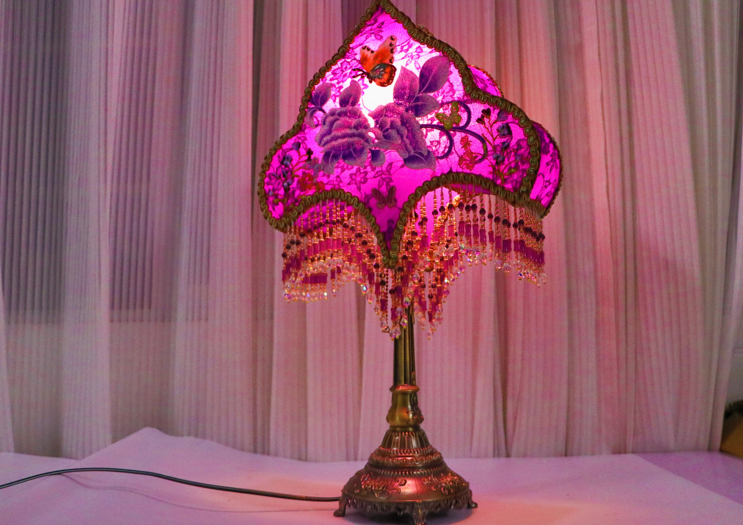 Hand Embroidered Purple Table Lamp