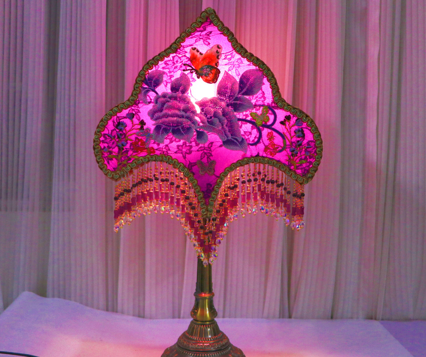 Hand Embroidered Purple Table Lamp