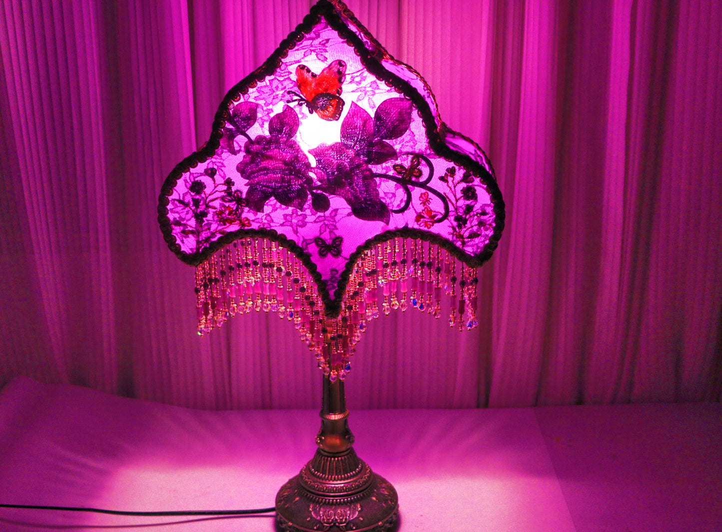 Hand Embroidered Purple Table Lamp