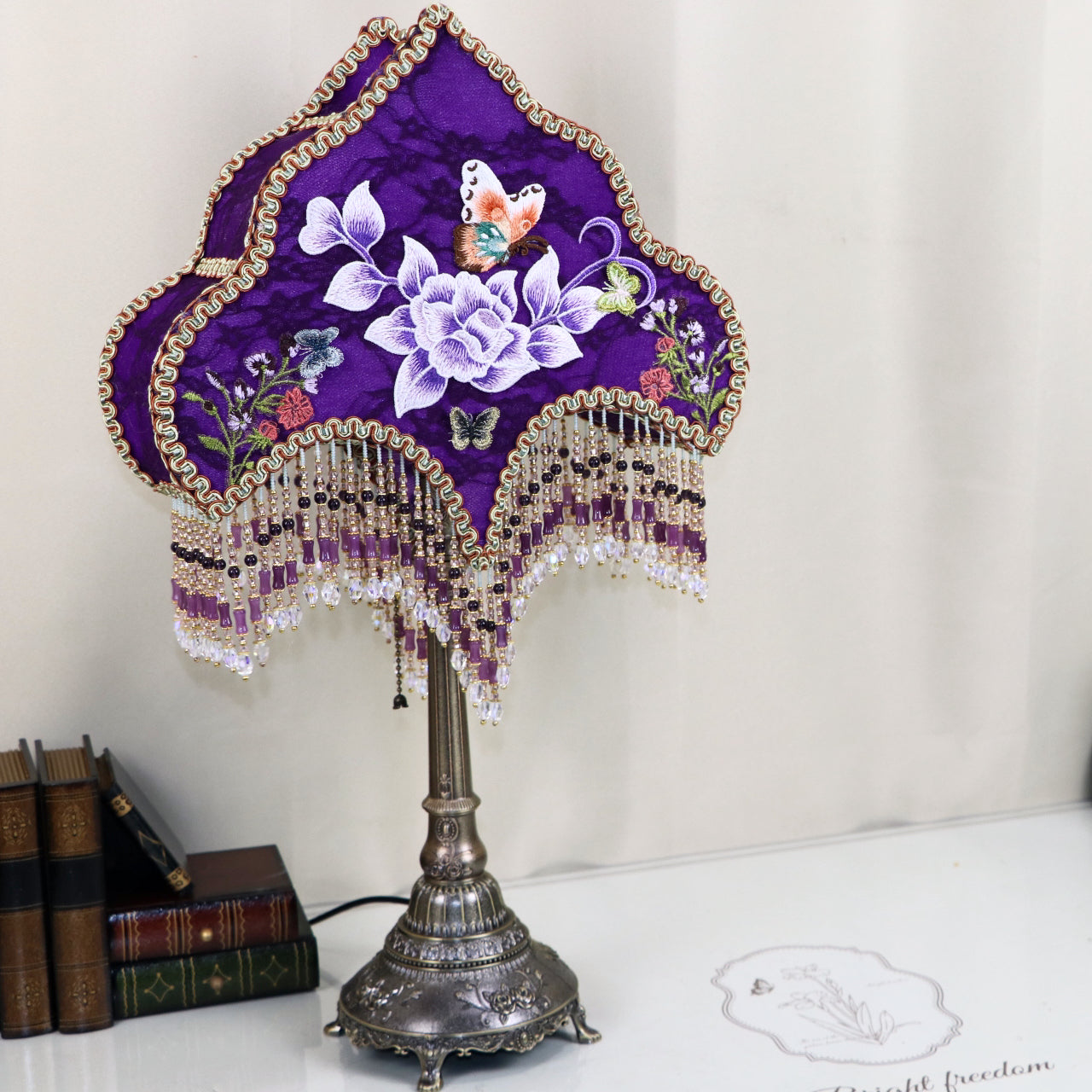 Hand Embroidered Purple Table Lamp