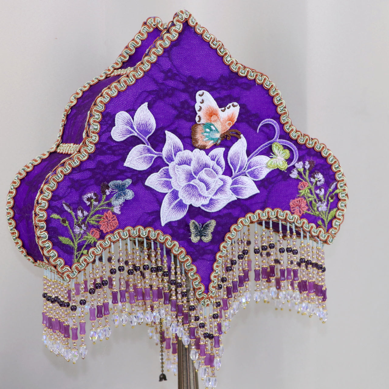 Hand Embroidered Purple Table Lamp