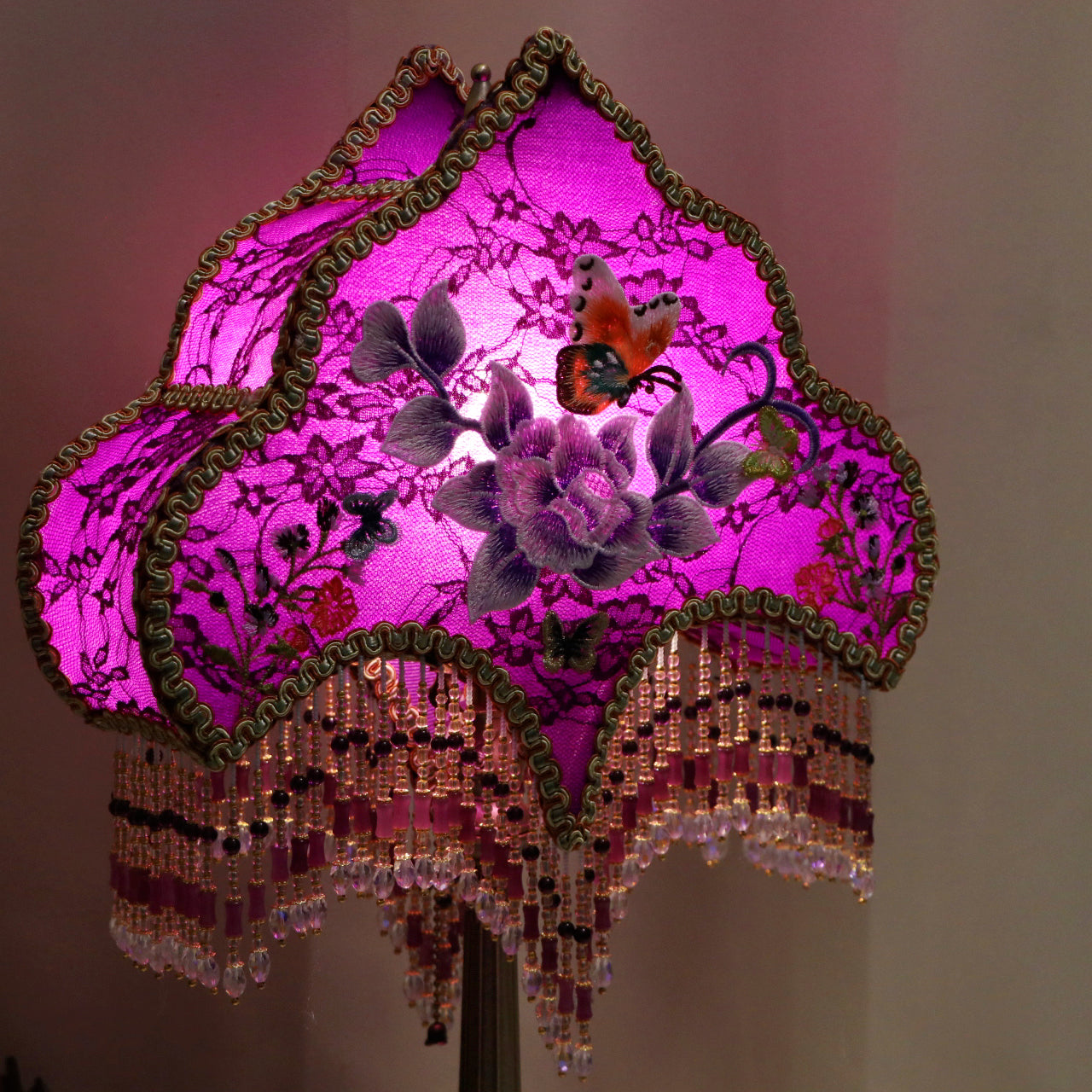 Hand Embroidered Purple Table Lamp