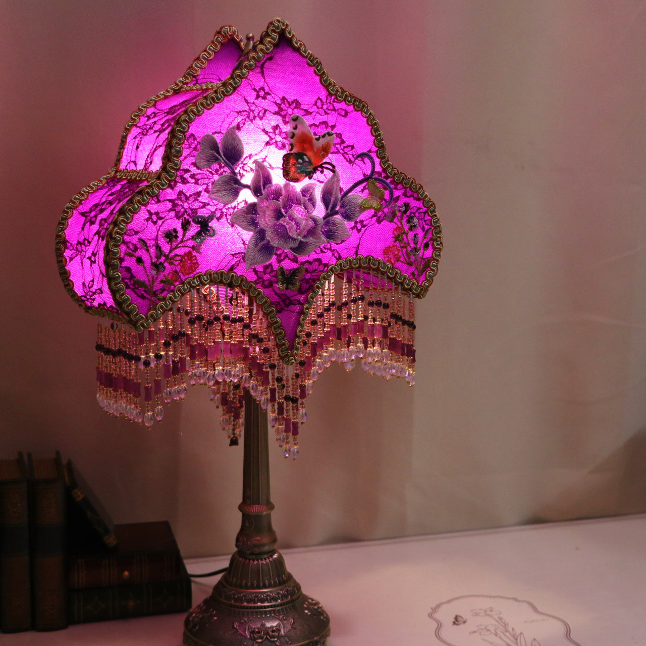 Hand Embroidered Purple Table Lamp