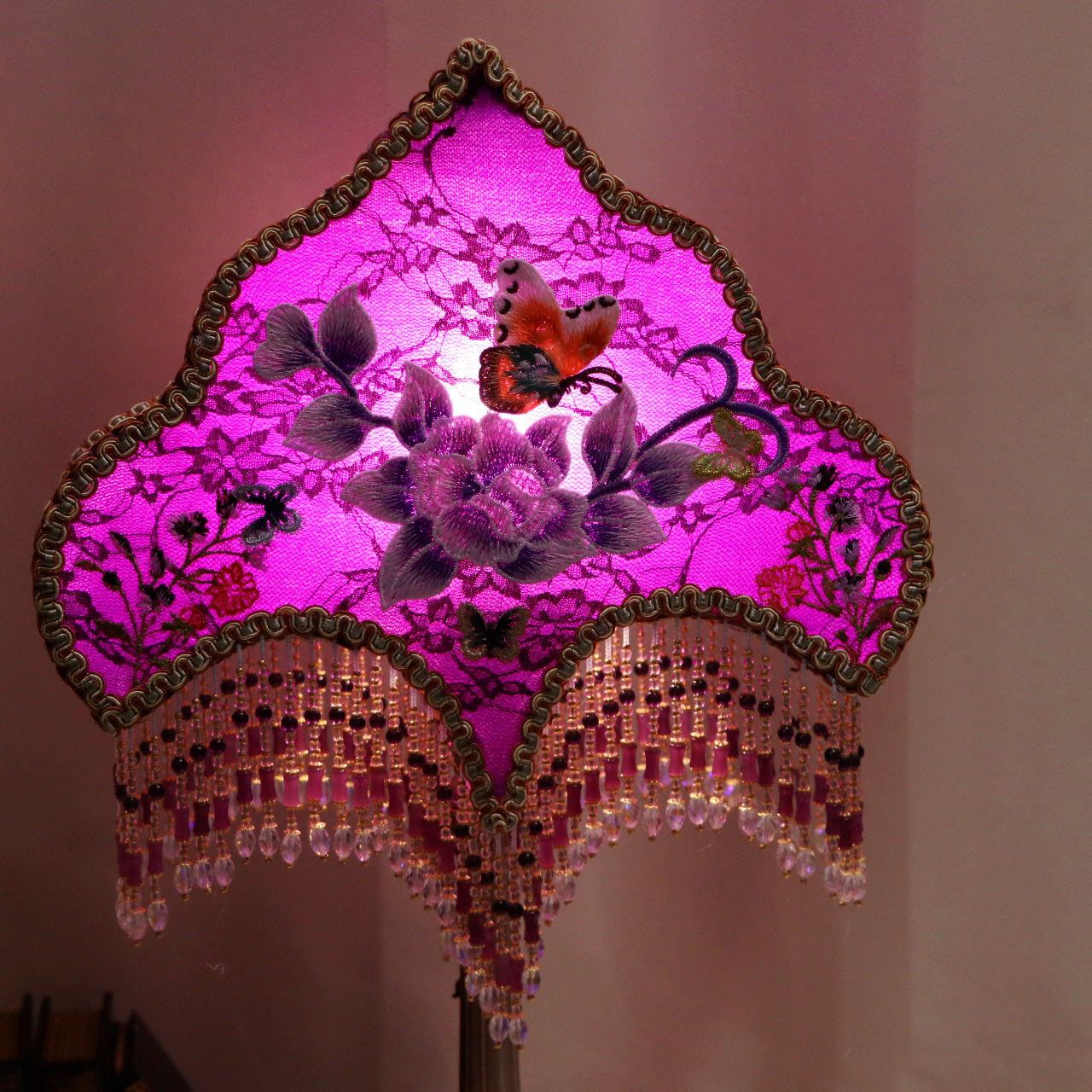 Hand Embroidered Purple Table Lamp