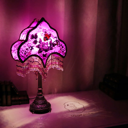 Hand Embroidered Purple Table Lamp