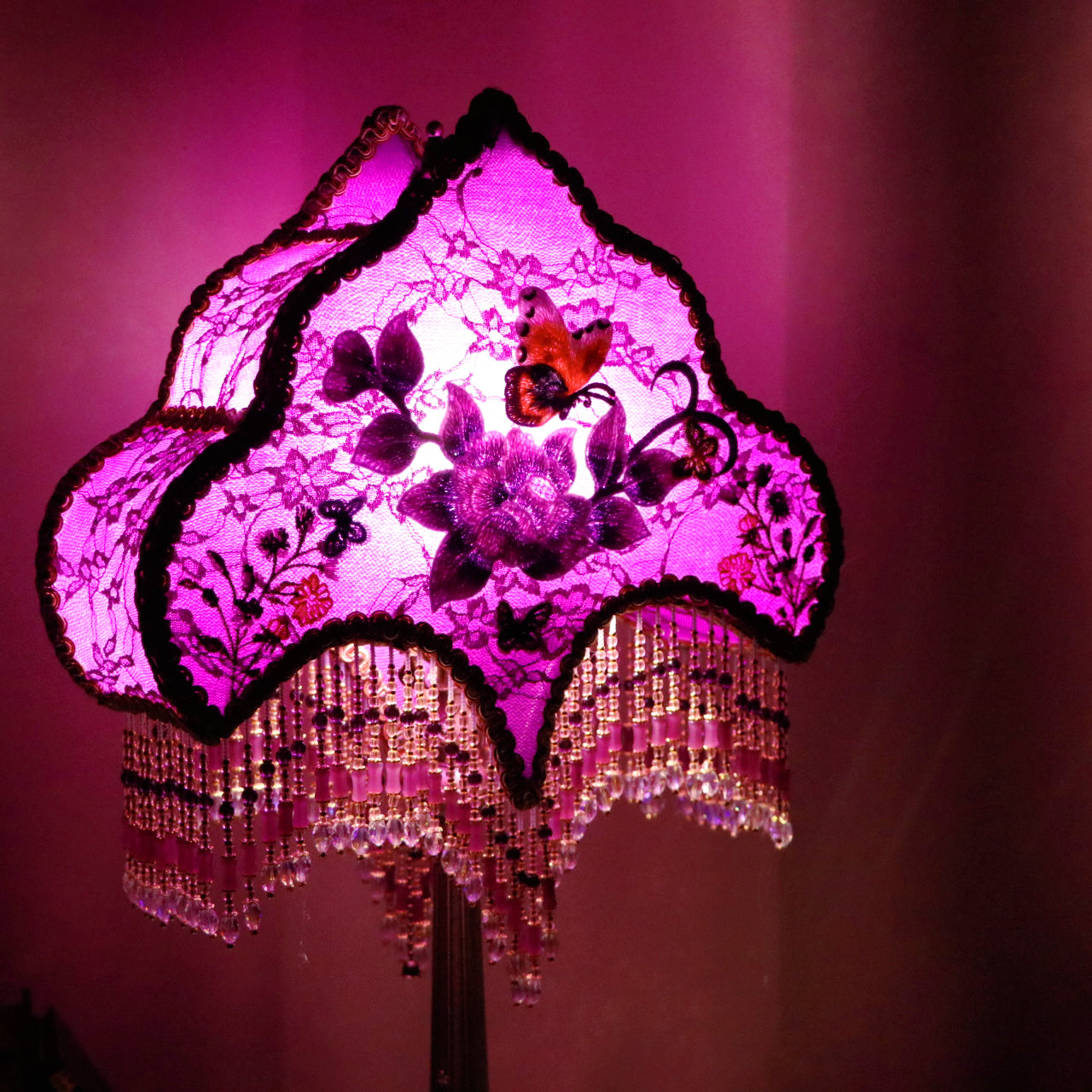 Hand Embroidered Purple Table Lamp