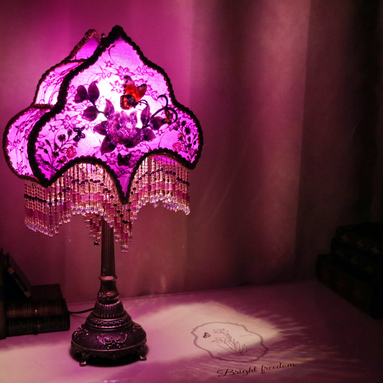 Hand Embroidered Purple Table Lamp