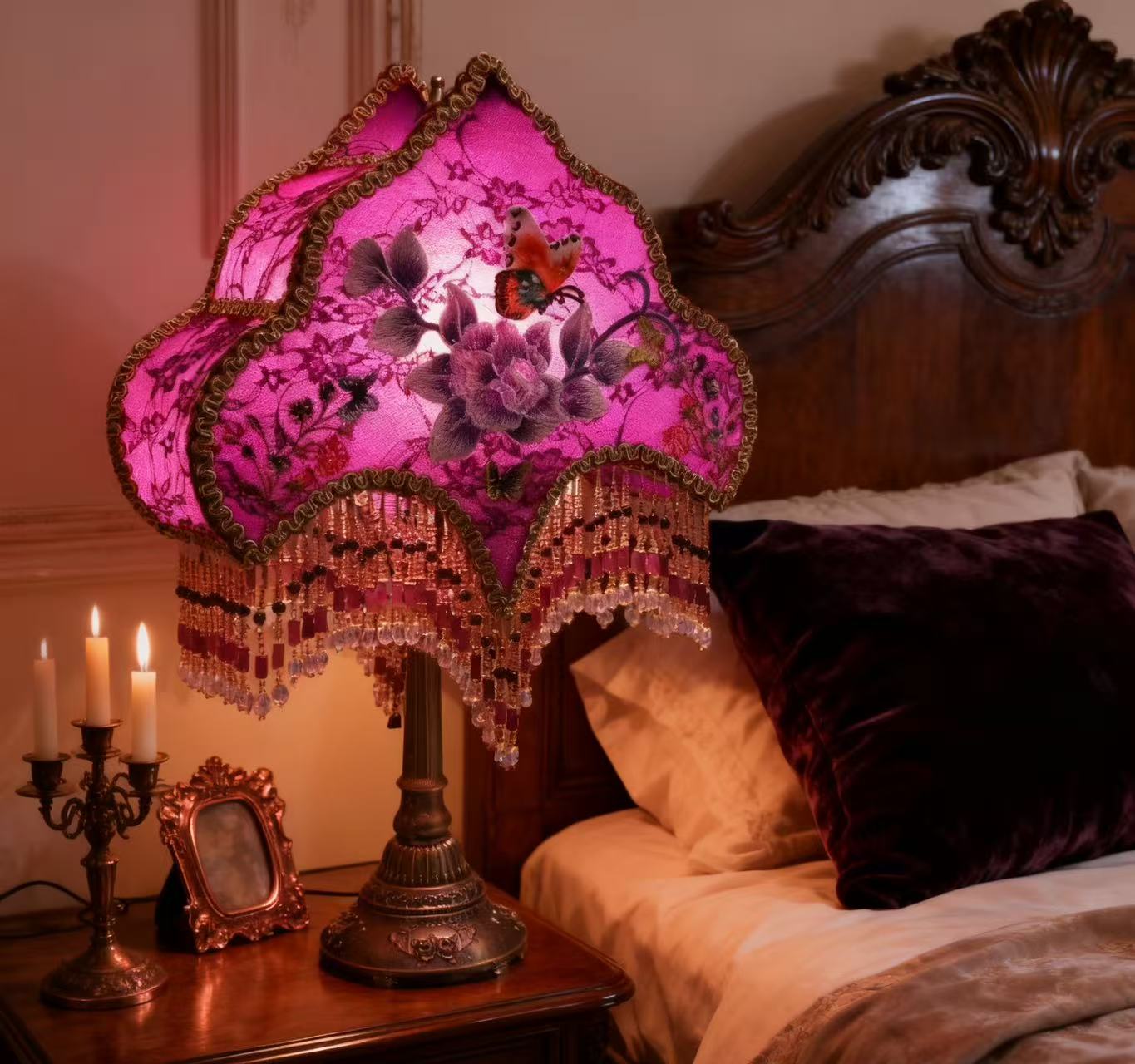 Hand Embroidered Purple Table Lamp