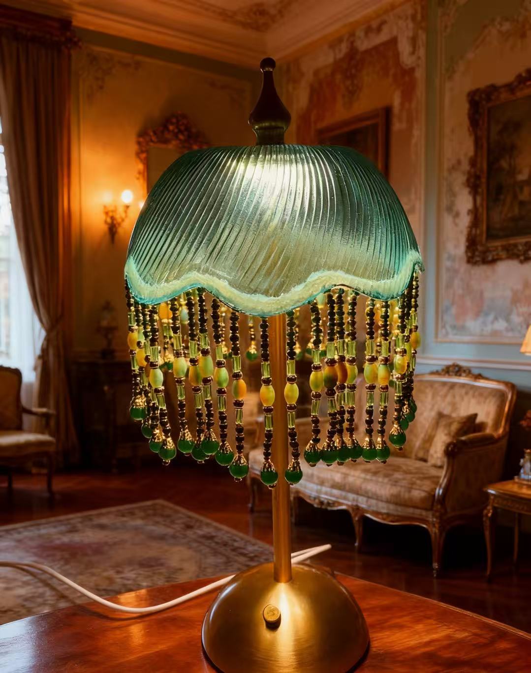 Retro Emerald Green Glass Table Lamp