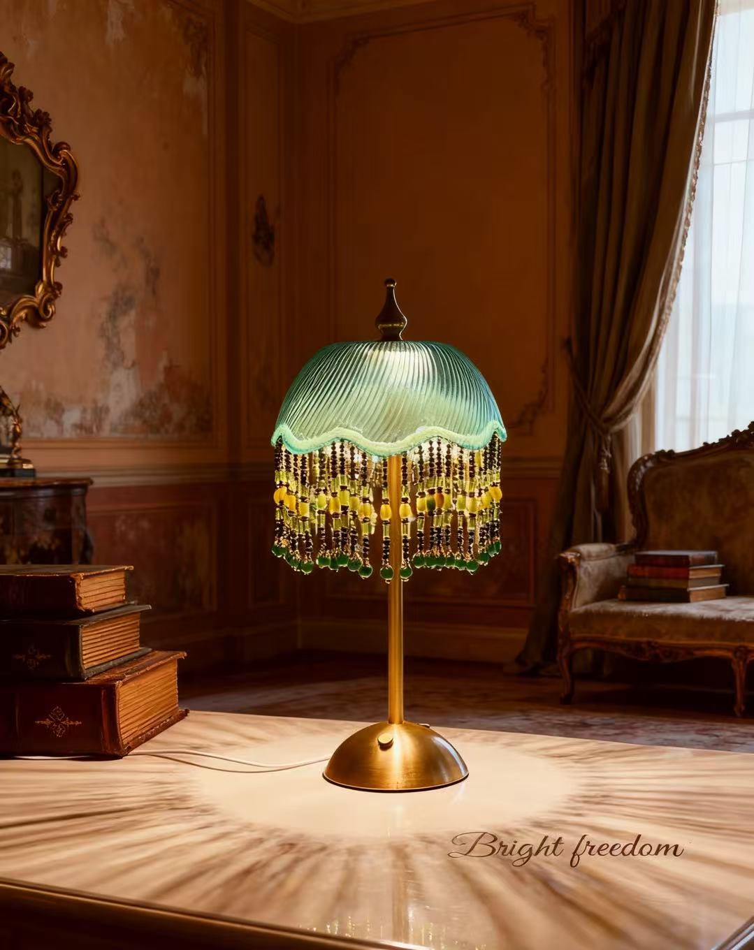 Retro Emerald Green Glass Table Lamp