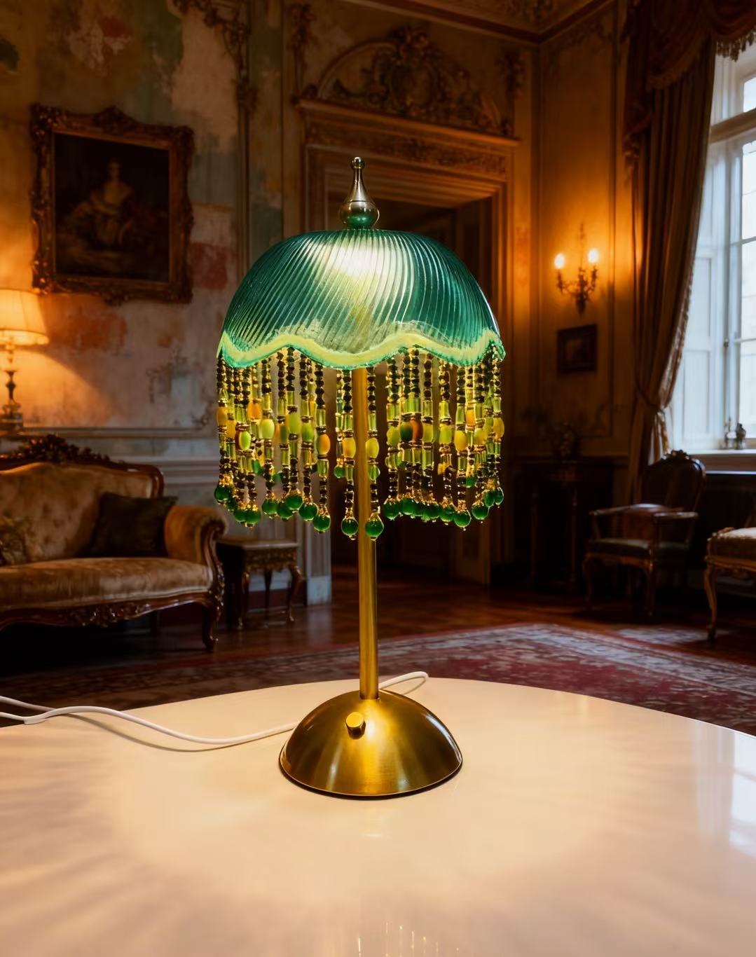 Retro Emerald Green Glass Table Lamp