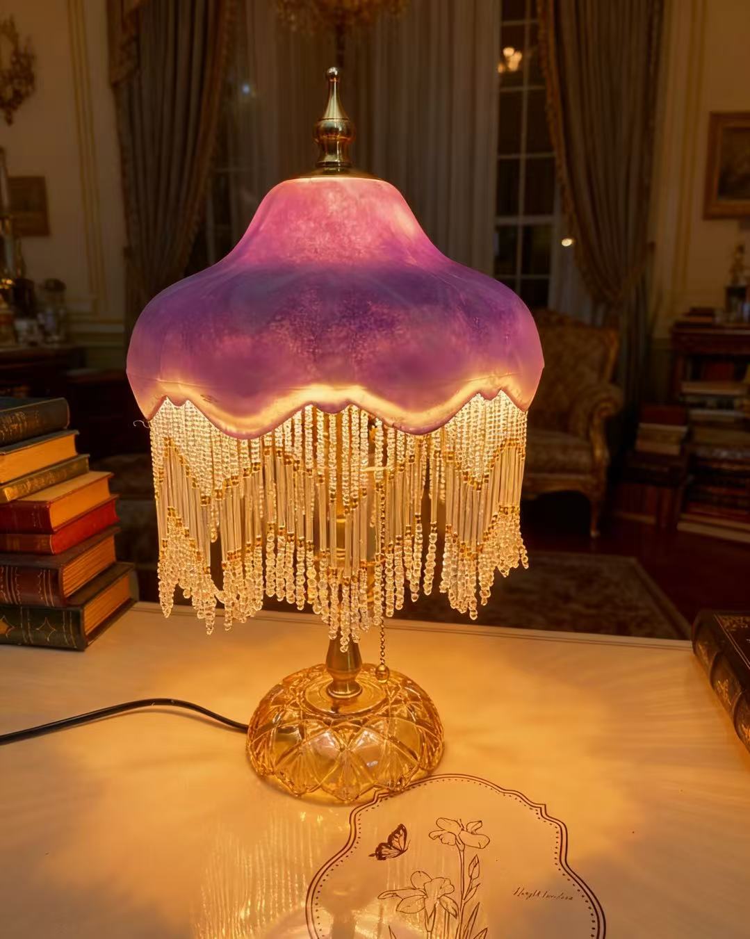 Purple Retro Tassel Table Lamp