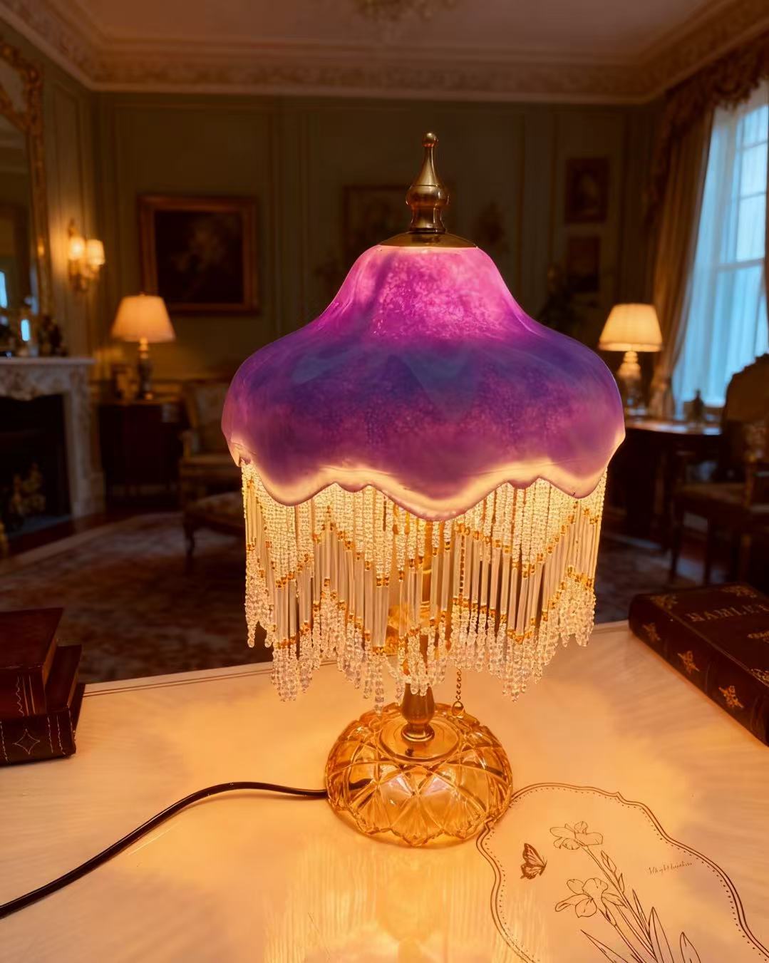 Purple Retro Tassel Table Lamp