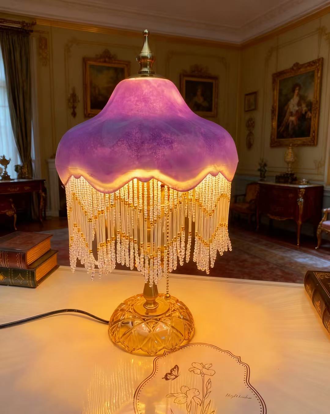 Purple Retro Tassel Table Lamp