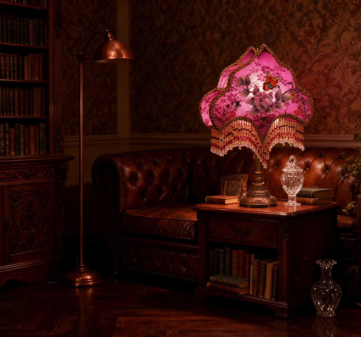 Hand Embroidered Purple Table Lamp