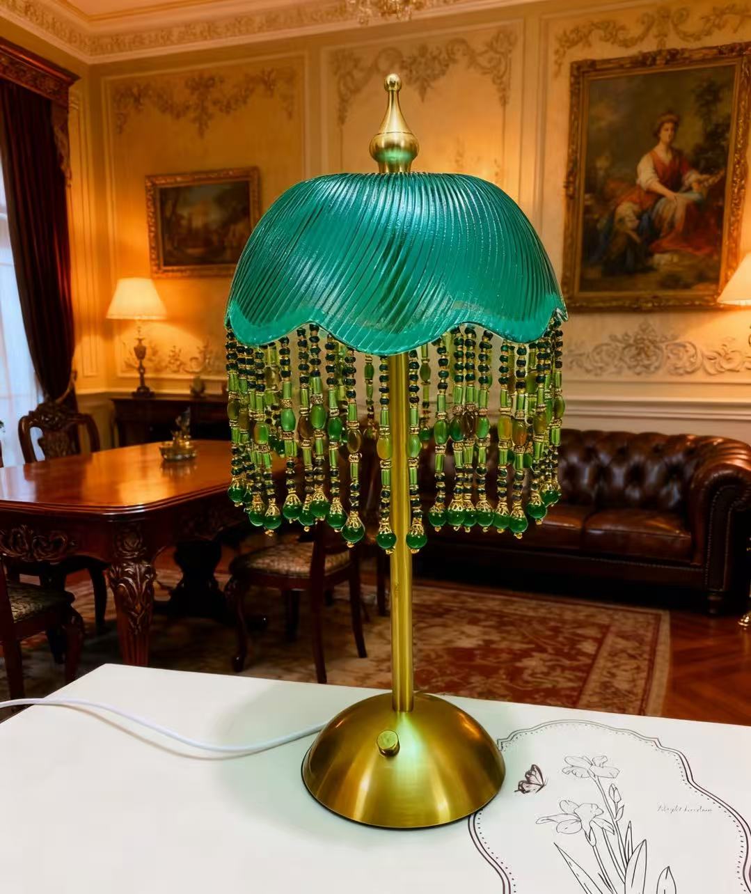 Retro Emerald Green Glass Table Lamp