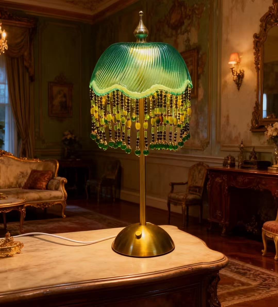 Retro Emerald Green Glass Table Lamp