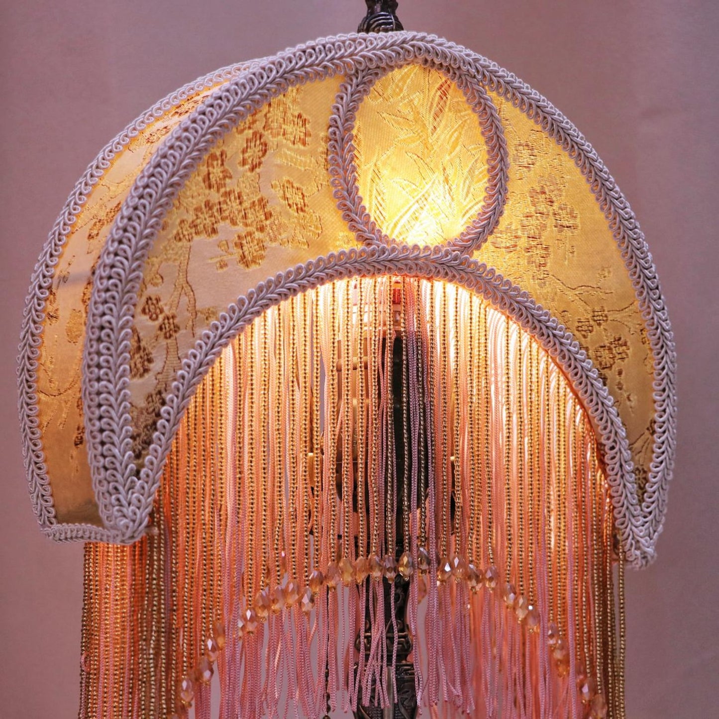 Handmade Retro Moon Table Lamp: Rose & Tassel Accent