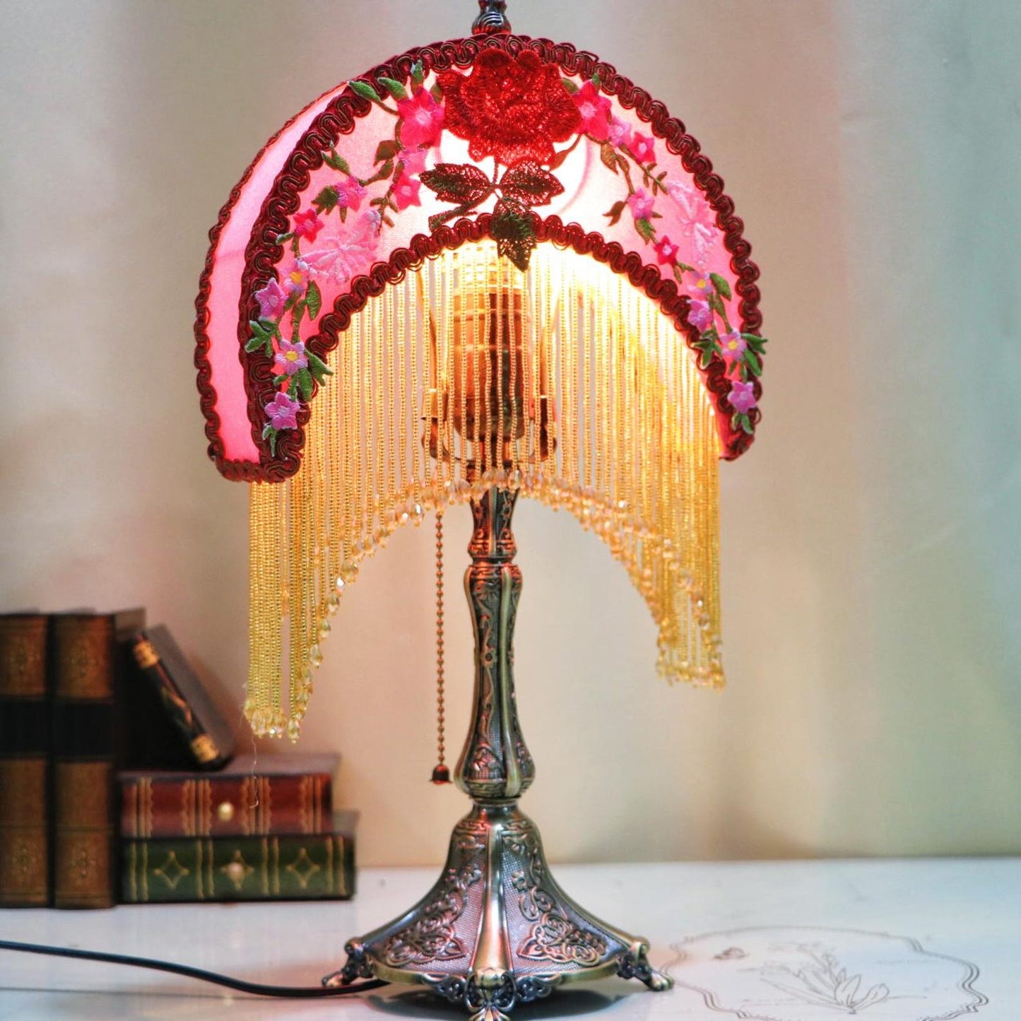 Handmade Retro Tassel Table Lamp: DIY Moon Rose Design