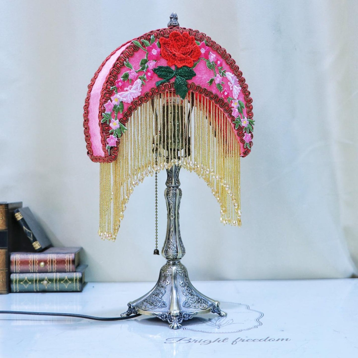 Handmade Retro Tassel Table Lamp: DIY Moon Rose Design