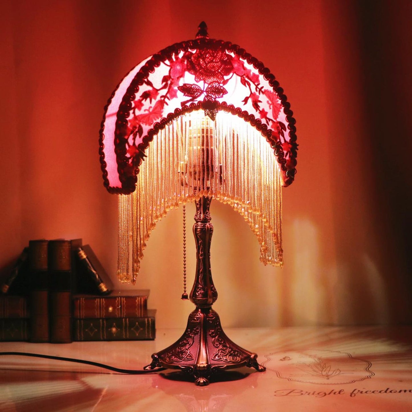 Handmade Retro Tassel Table Lamp: DIY Moon Rose Design
