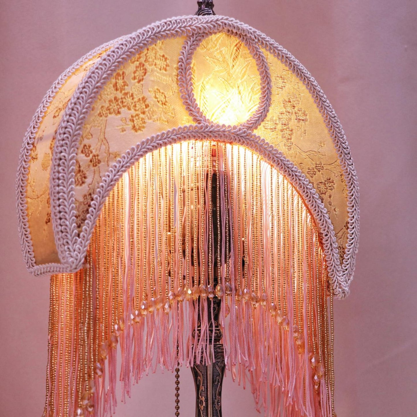 Handmade Retro Moon Table Lamp: Rose & Tassel Accent