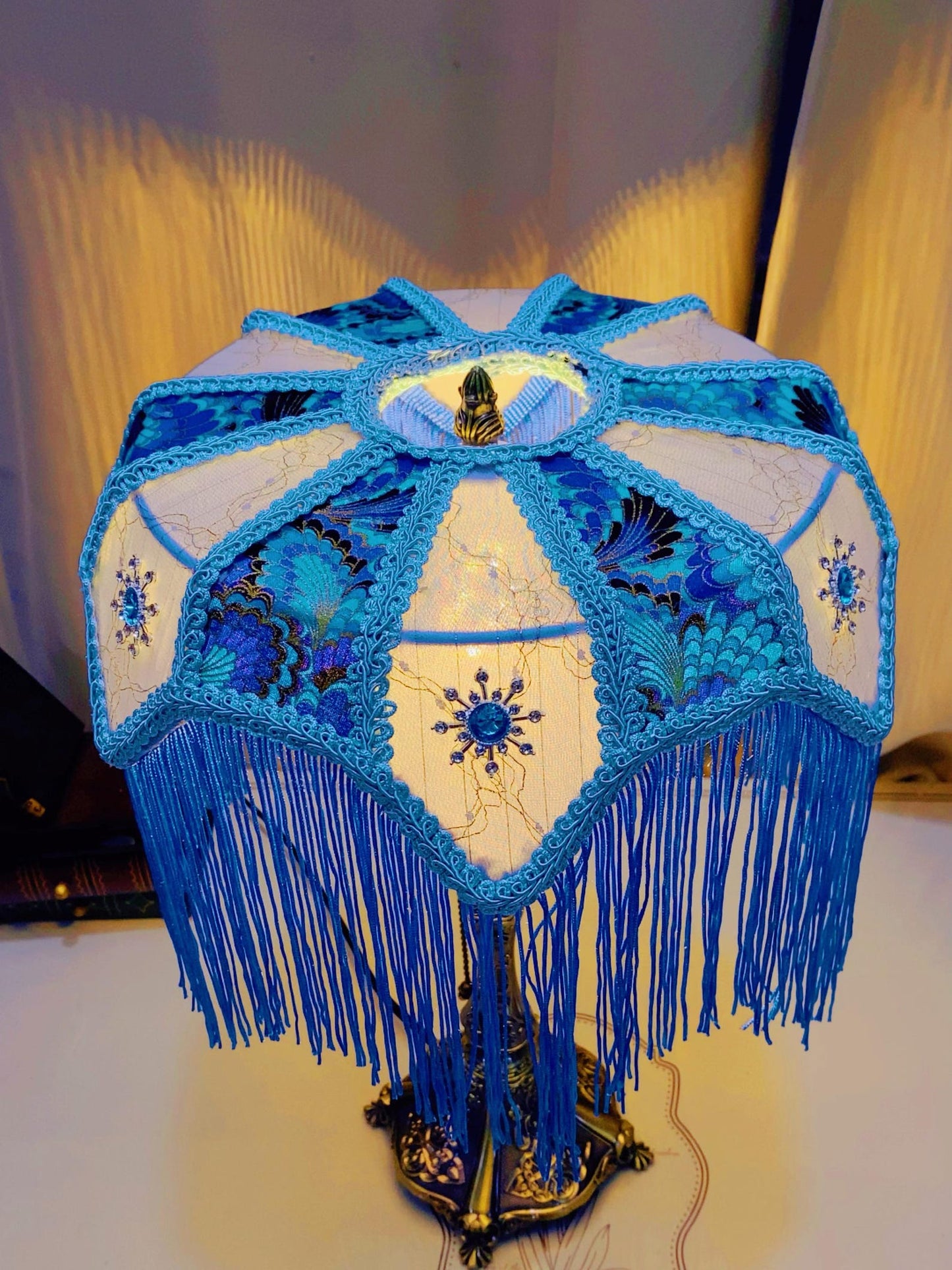 Handmade Blue Tassel Table Lamp, Retro And Elegant Art Lighting